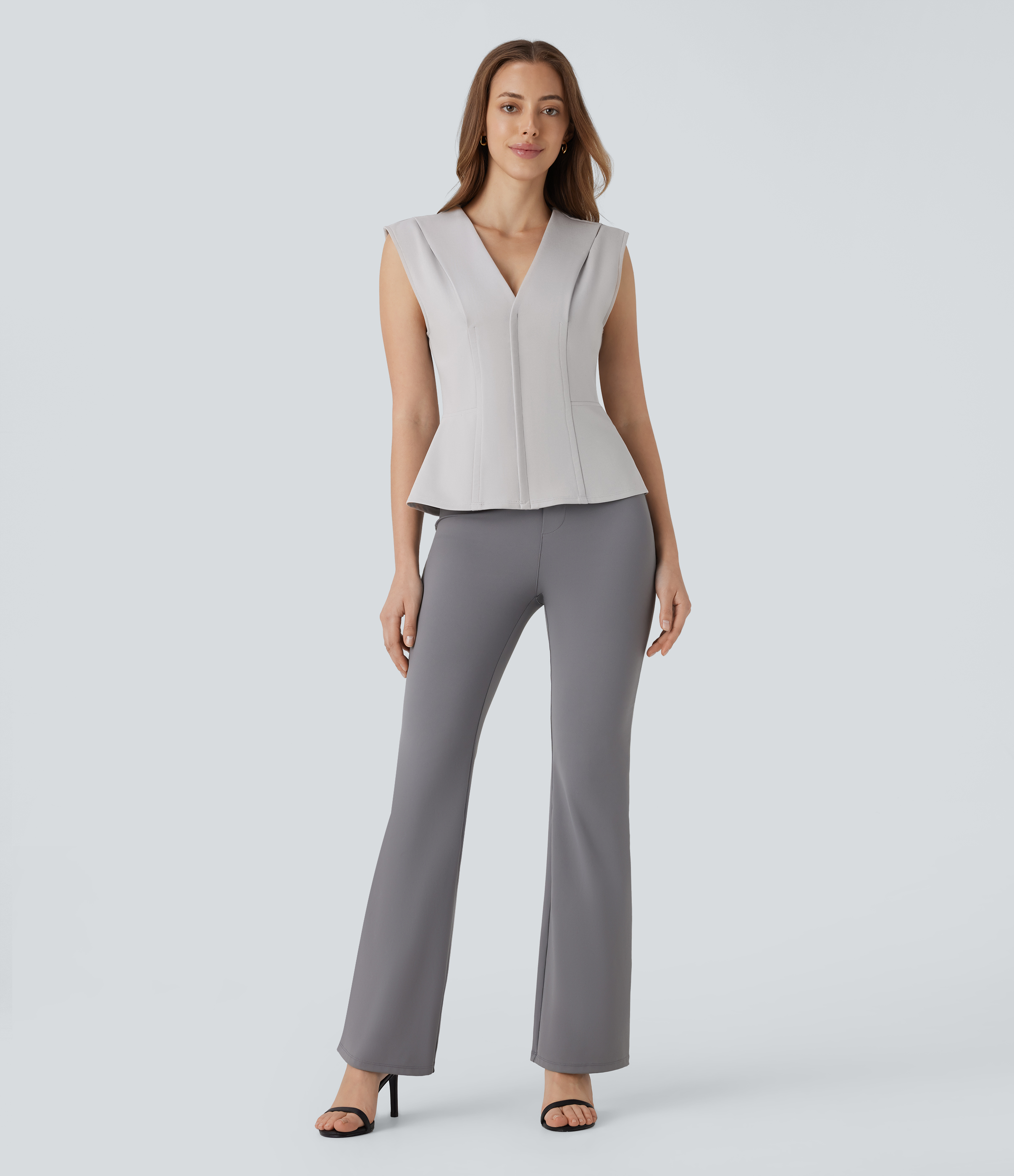 Halara V Neck Sleeveless Slim Work Peplum Top Tank Top - Dawn Blue - L golf tops halter top tunic tops sleeveless tops backless top 