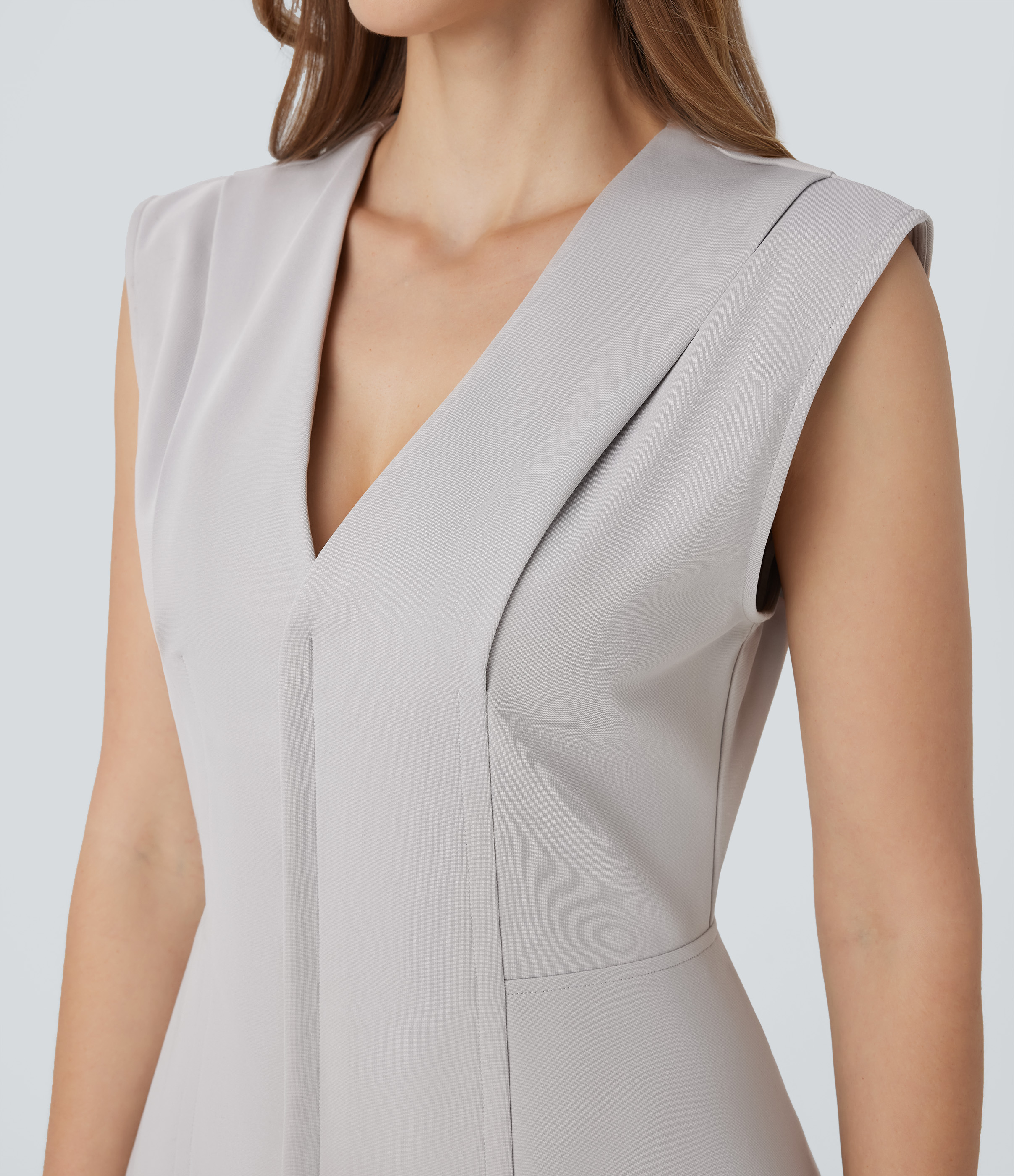 Halara V Neck Sleeveless Slim Work Peplum Top Tank Top - Dawn Blue - L golf tops halter top tunic tops sleeveless tops backless top 