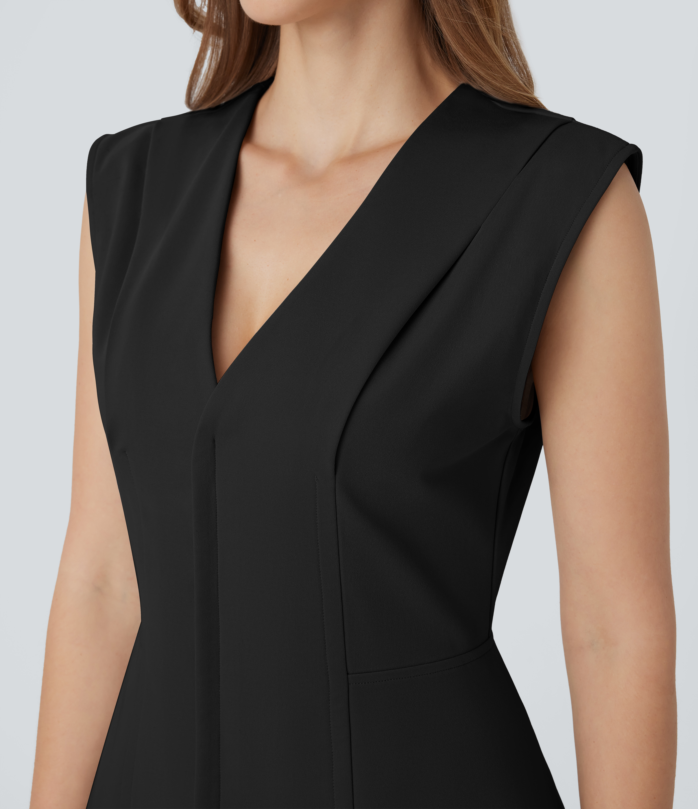 Halara V Neck Sleeveless Slim Work Peplum Top Tank Top - Black - XL golf tops halter top tunic tops sleeveless tops backless top 
