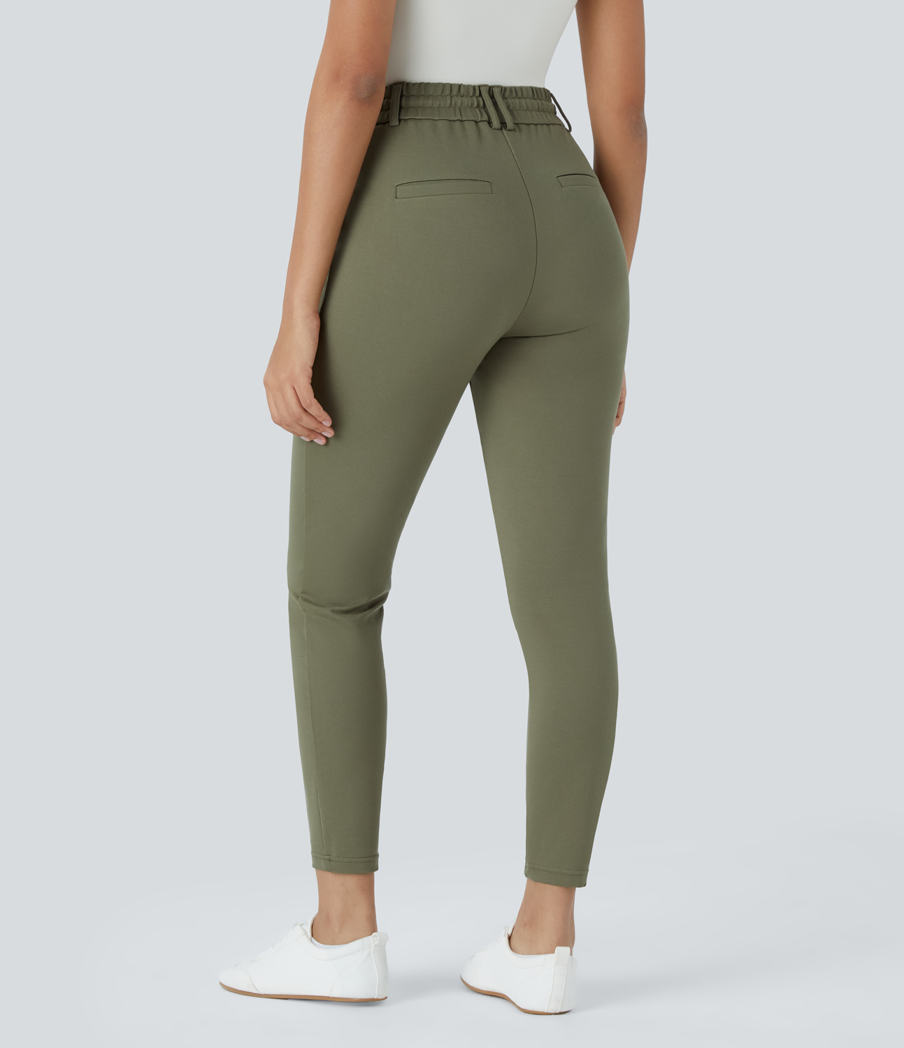 Halara HalaraFlexв„ў Mid Rise Drawstring Side Pocket Ankle Length Work Tapered Pants  - Oil Green - XS(regular) sweatpants jogger pants 