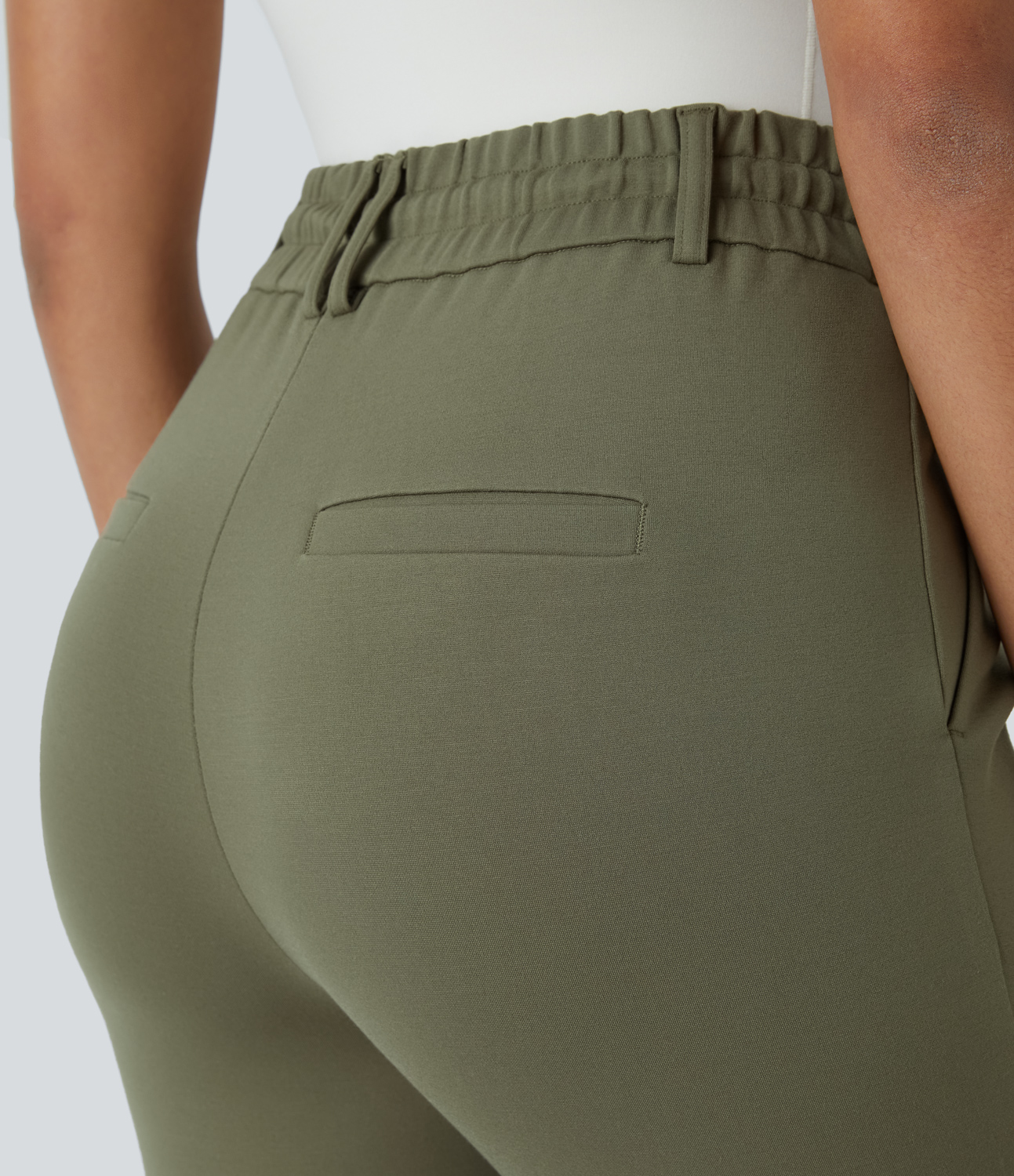 Halara HalaraFlexв„ў Mid Rise Drawstring Side Pocket Ankle Length Work Tapered Pants  - Oil Green - XS(regular) sweatpants jogger pants 