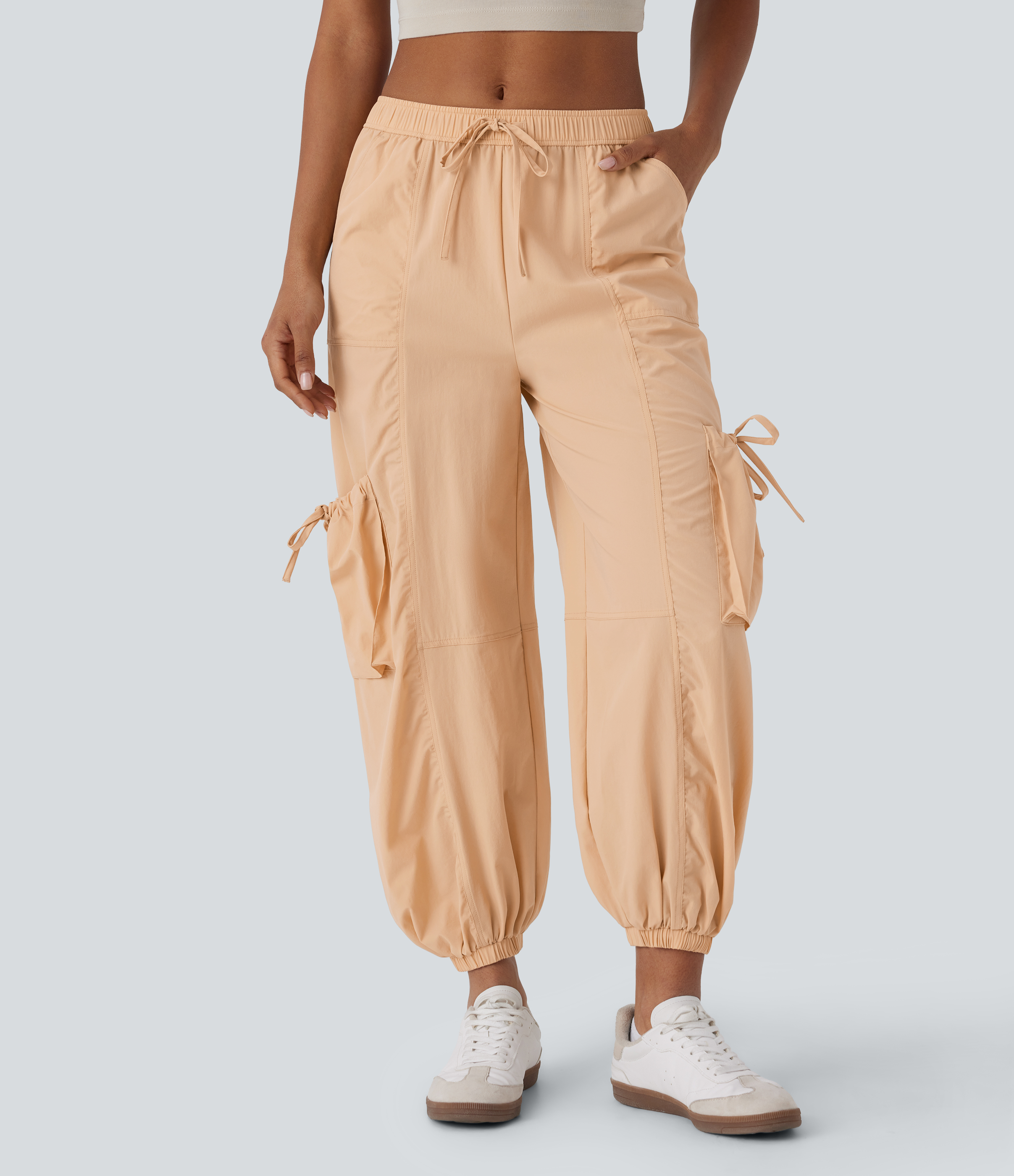 Halara Mid Low Rise Drawstring Multiple Pockets Casual Cargo Joggers  - Khaki - M(regular) 