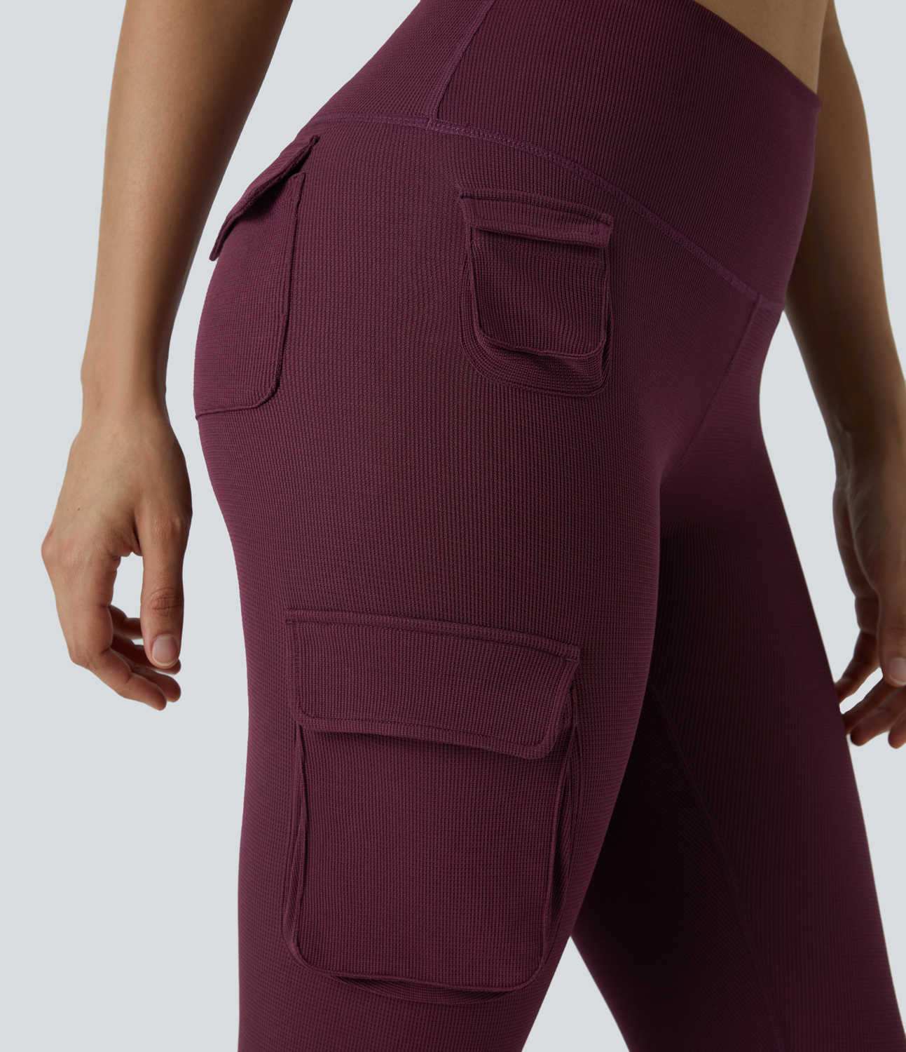 Halara High Waisted Multiple Pockets Waffle 7/8 Yoga Leggings  - Evening Red - XL(7/8) gym leggings leggings with pockets 