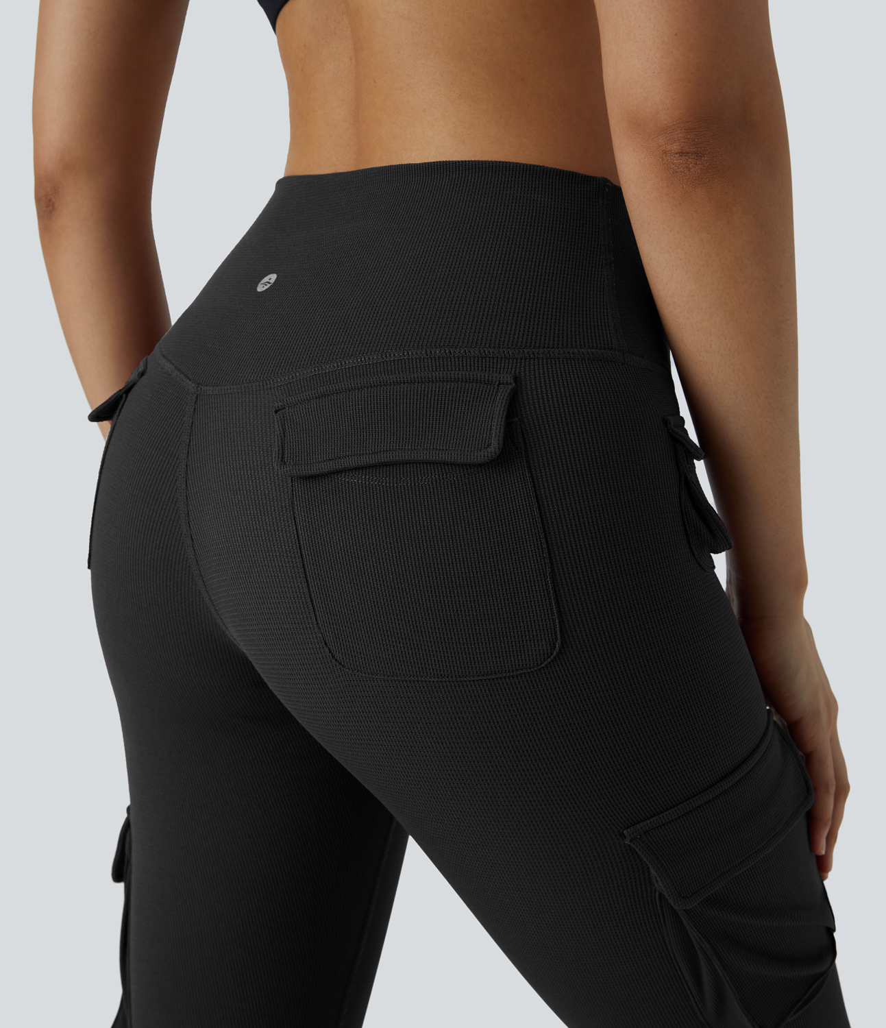 Halara High Waisted Multiple Pockets Waffle 7/8 Yoga Leggings  - Black - XS(7/8) gym leggings leggings with pockets leggings with butt lift 