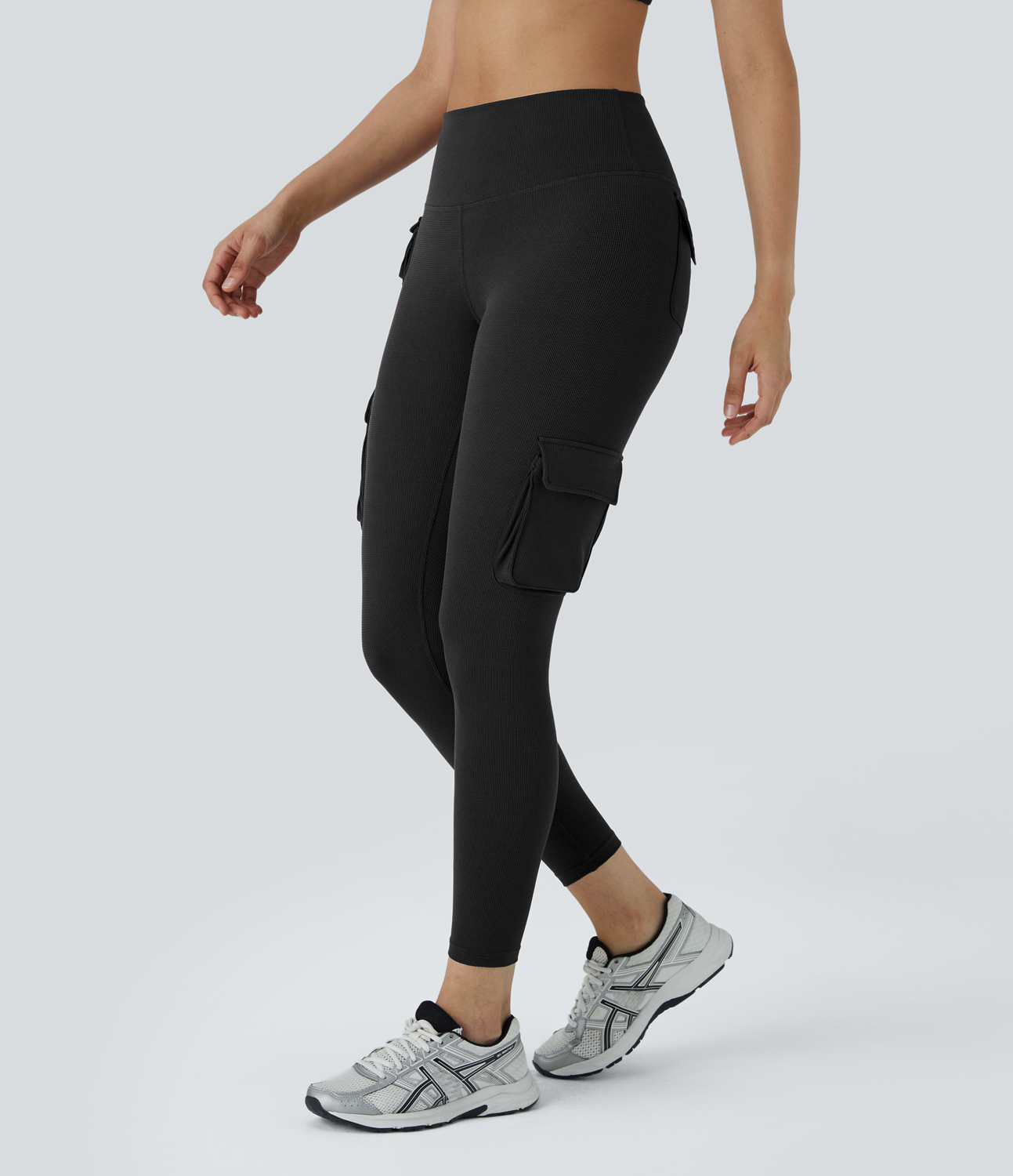 Halara High Waisted Multiple Pockets Waffle 7/8 Yoga Leggings  - Black - XS(7/8) gym leggings leggings with pockets leggings with butt lift 