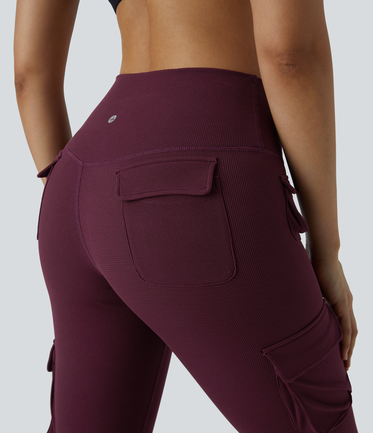 Halara High Waisted Multiple Pockets Waffle 7/8 Yoga Leggings  - Evening Red - XL(7/8) gym leggings leggings with pockets 
