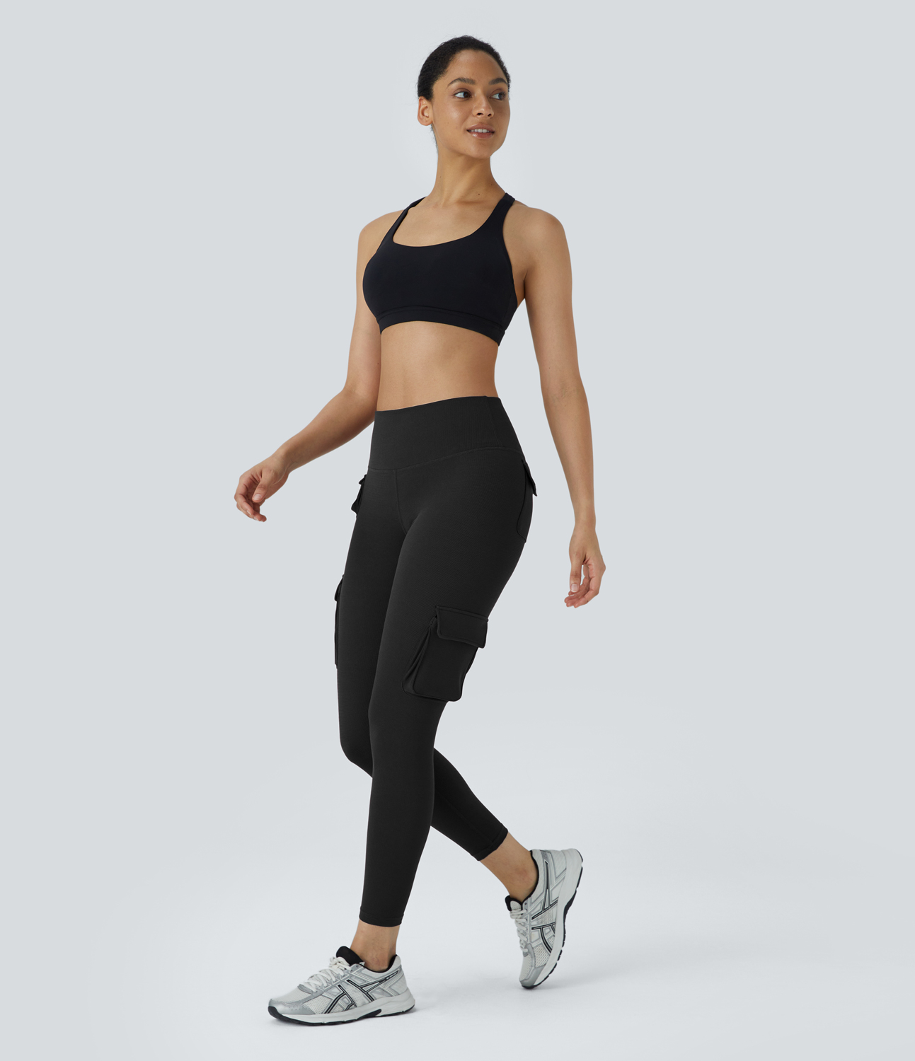 Halara High Waisted Multiple Pockets Waffle 7/8 Yoga Leggings  - Black - XS(7/8) gym leggings leggings with pockets leggings with butt lift 