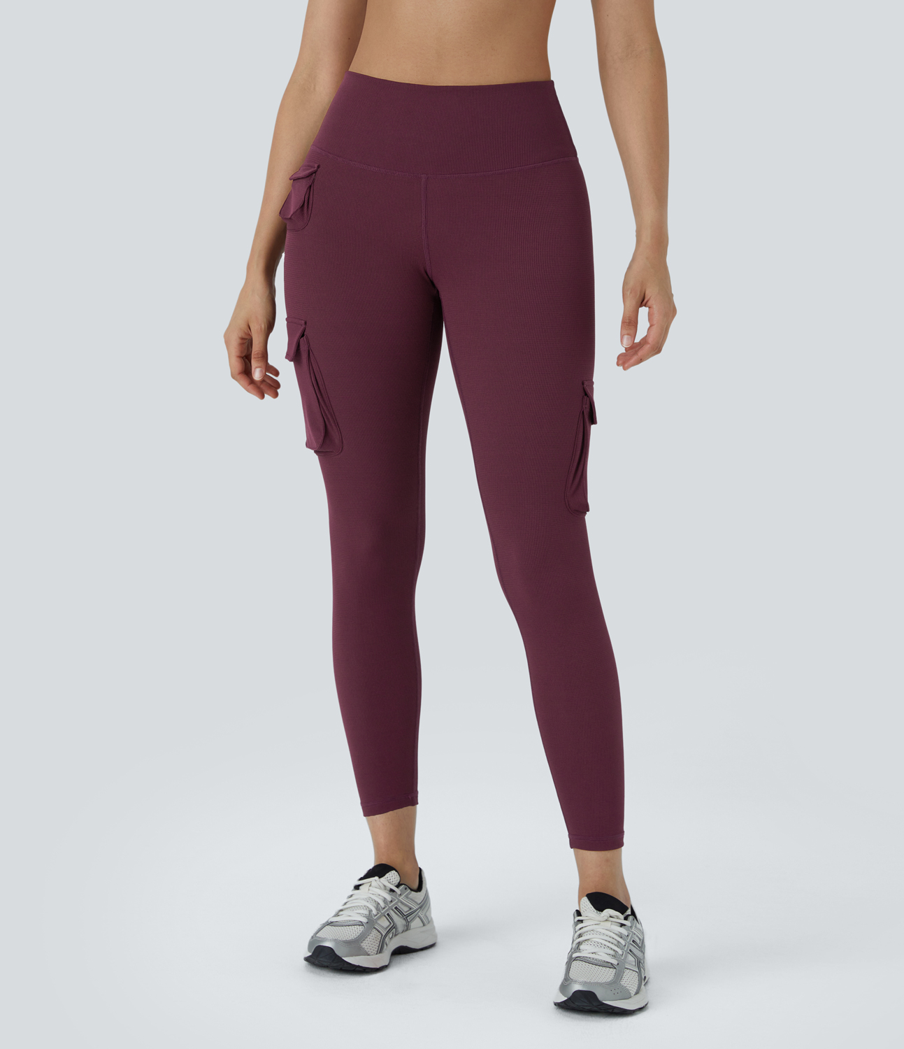 Halara High Waisted Multiple Pockets Waffle 7/8 Yoga Leggings  - Evening Red - XL(7/8) gym leggings leggings with pockets 
