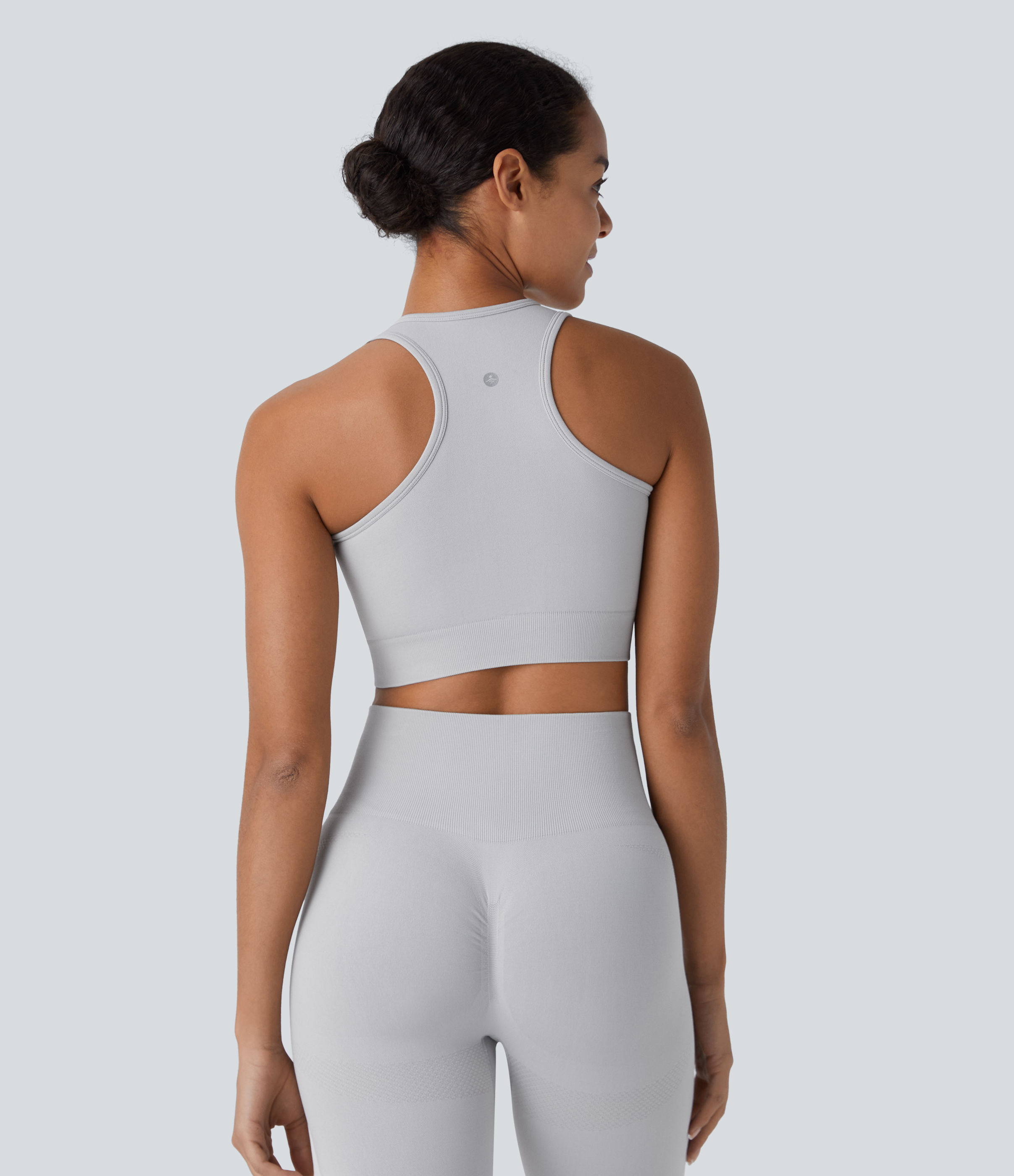 Halara Seamless Flow Round Neck Racerback Cropped Skinny Yoga Tank Top Tank Top - Nimbus Cloud - XS golf tops halter top tunic tops 