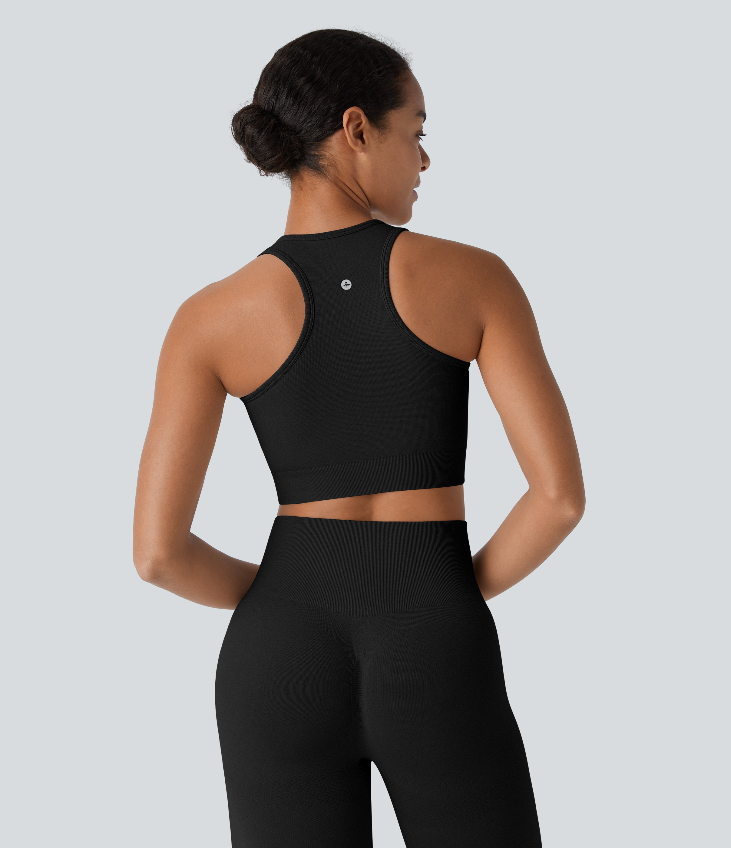 Halara Seamless Flow Round Neck Racerback Cropped Skinny Yoga Tank Top Tank Top - Black - L golf tops halter top tunic tops sleeveless tops 