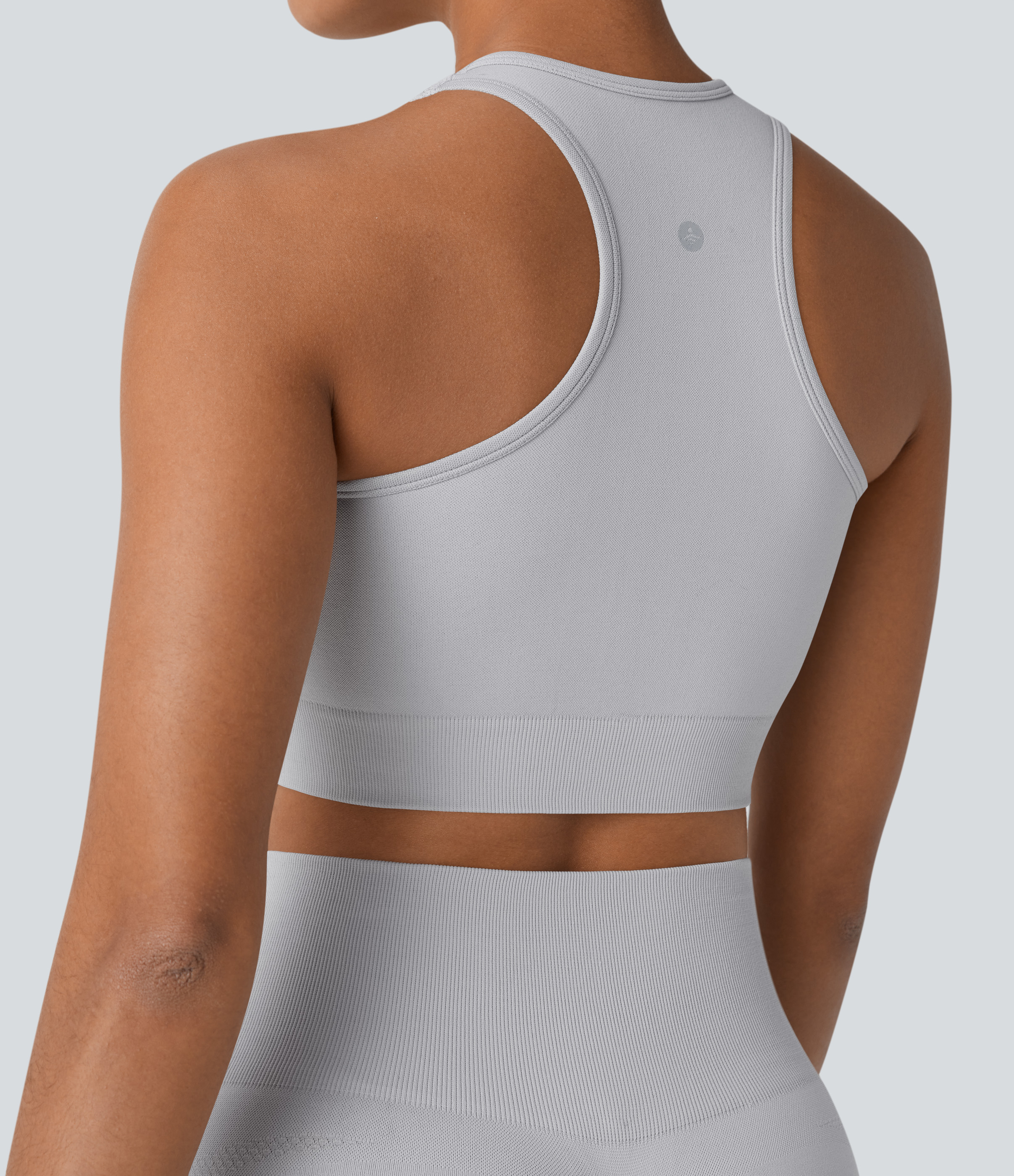 Halara Seamless Flow Round Neck Racerback Cropped Skinny Yoga Tank Top Tank Top - Nimbus Cloud - XS golf tops halter top tunic tops 