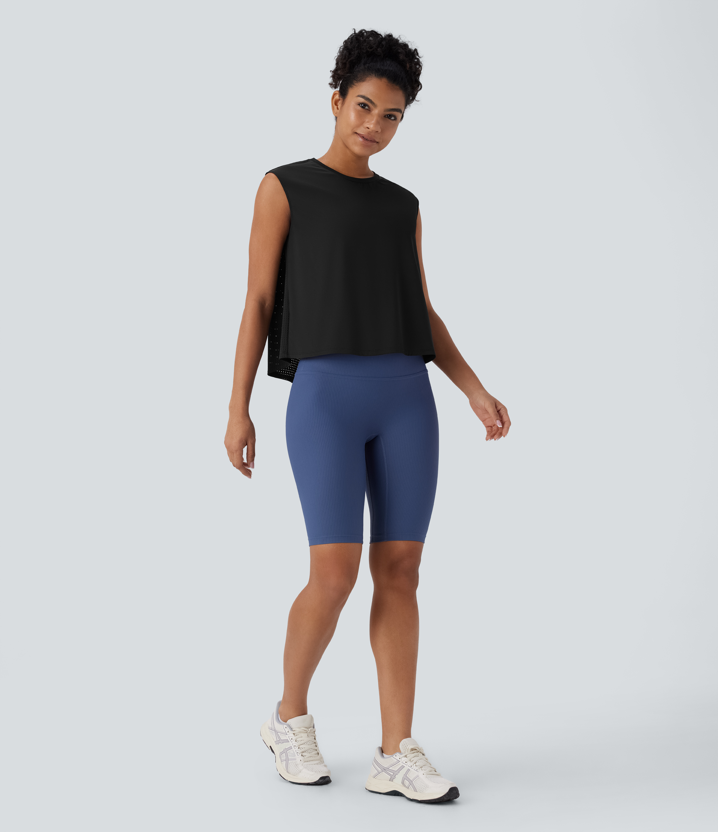 Halara Round Neck Contrast Mesh Running Tank Top Tank Top - Black - XL golf tops halter top tunic tops sleeveless tops backless top 