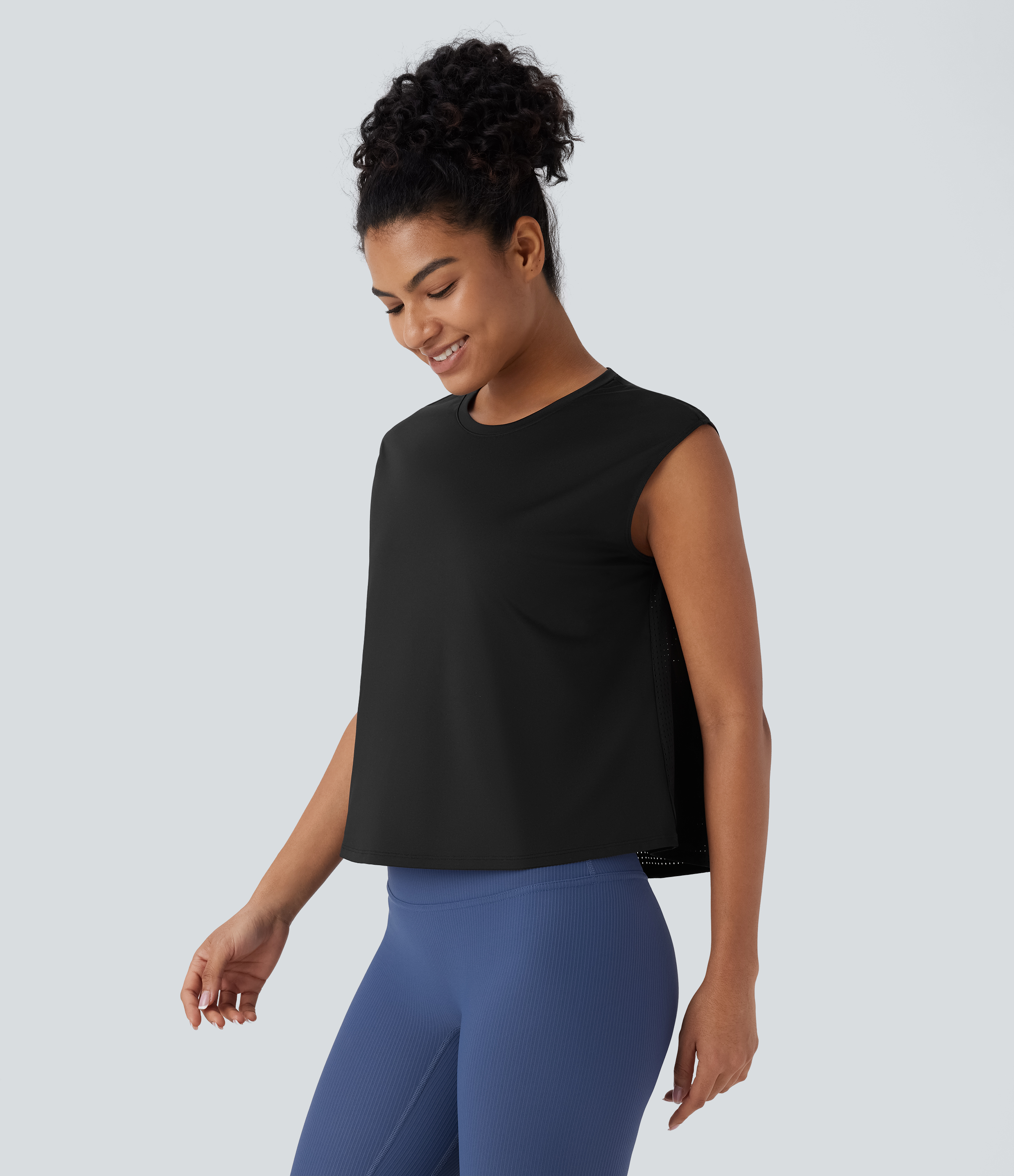 Halara Round Neck Contrast Mesh Running Tank Top Tank Top - Black - XL golf tops halter top tunic tops sleeveless tops backless top 