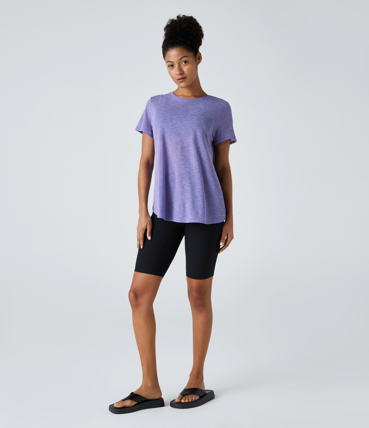 Halara Sheer Short Sleeve Cut Out Yoga Sports Top  - Mellow Purple - S 