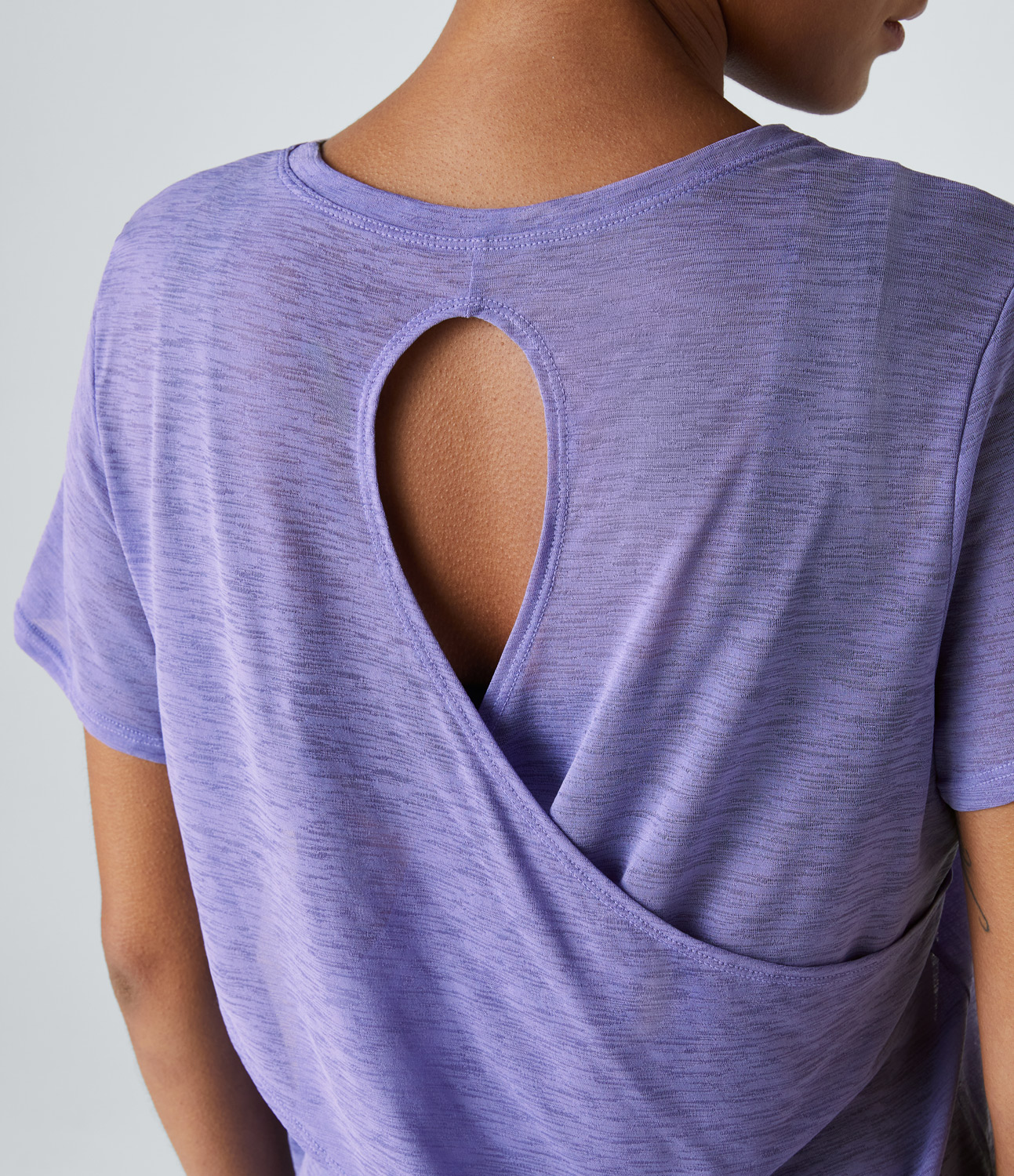 Halara Sheer Short Sleeve Cut Out Yoga Sports Top  - Mellow Purple - S 