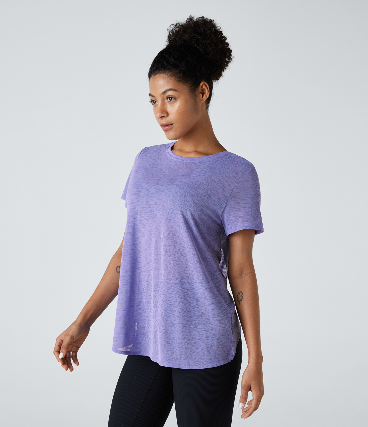 Halara Sheer Short Sleeve Cut Out Yoga Sports Top  - Mellow Purple - S 
