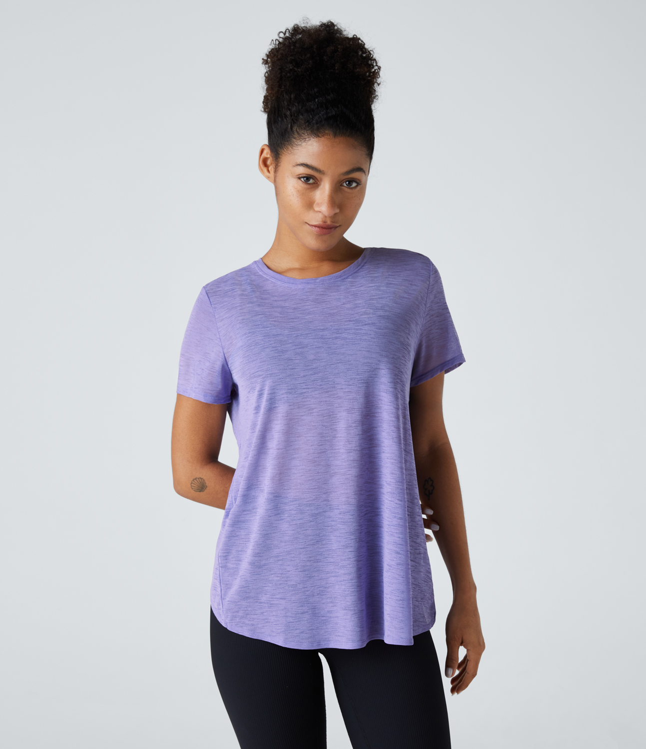 Halara Sheer Short Sleeve Cut Out Yoga Sports Top  - Mellow Purple - S 