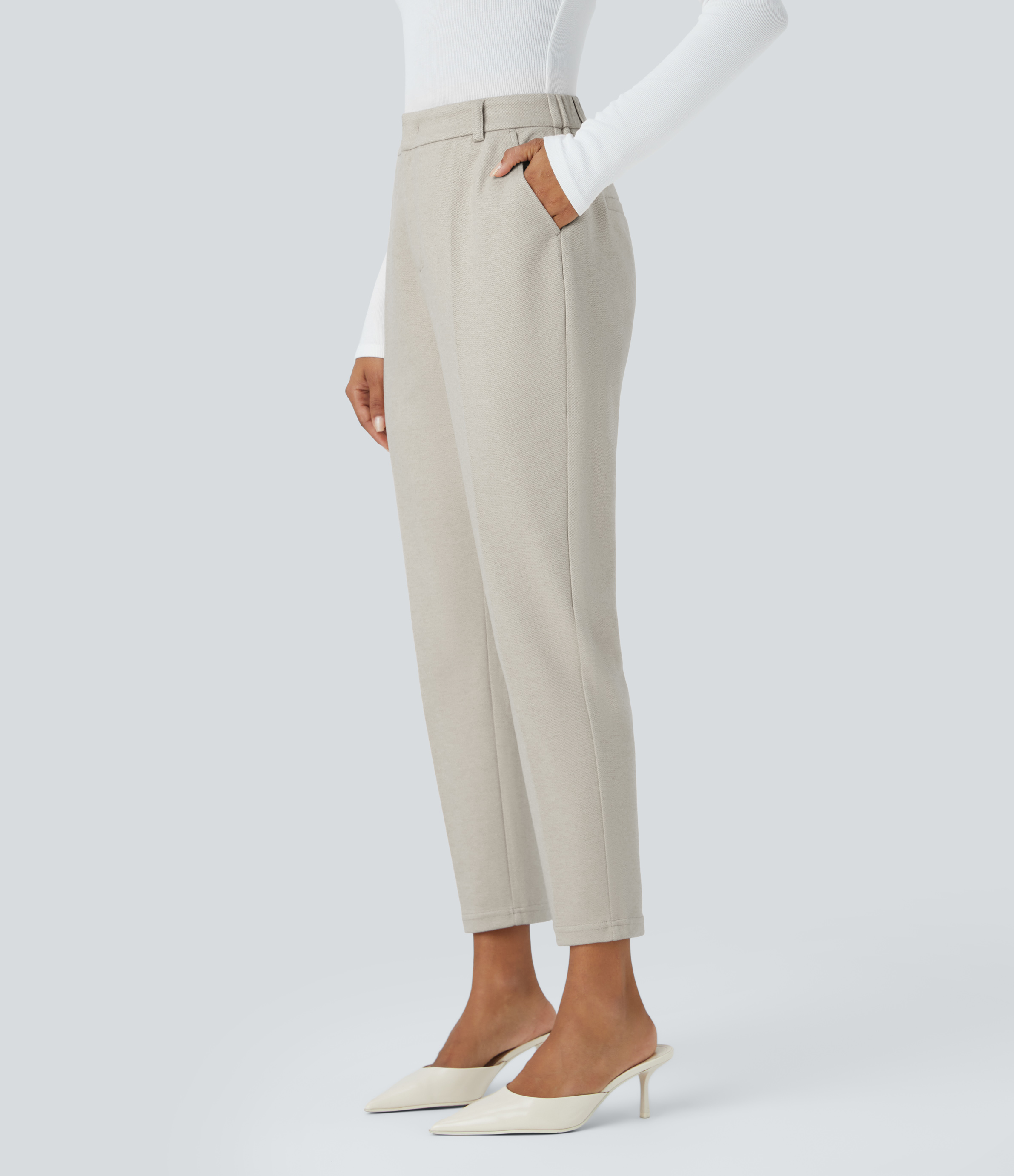 Halara High Waisted Button Zipper Side Pocket Work Pants  - Earth Tile Gray - XL(regular) sweatpants jogger pants stacked sweatpants 