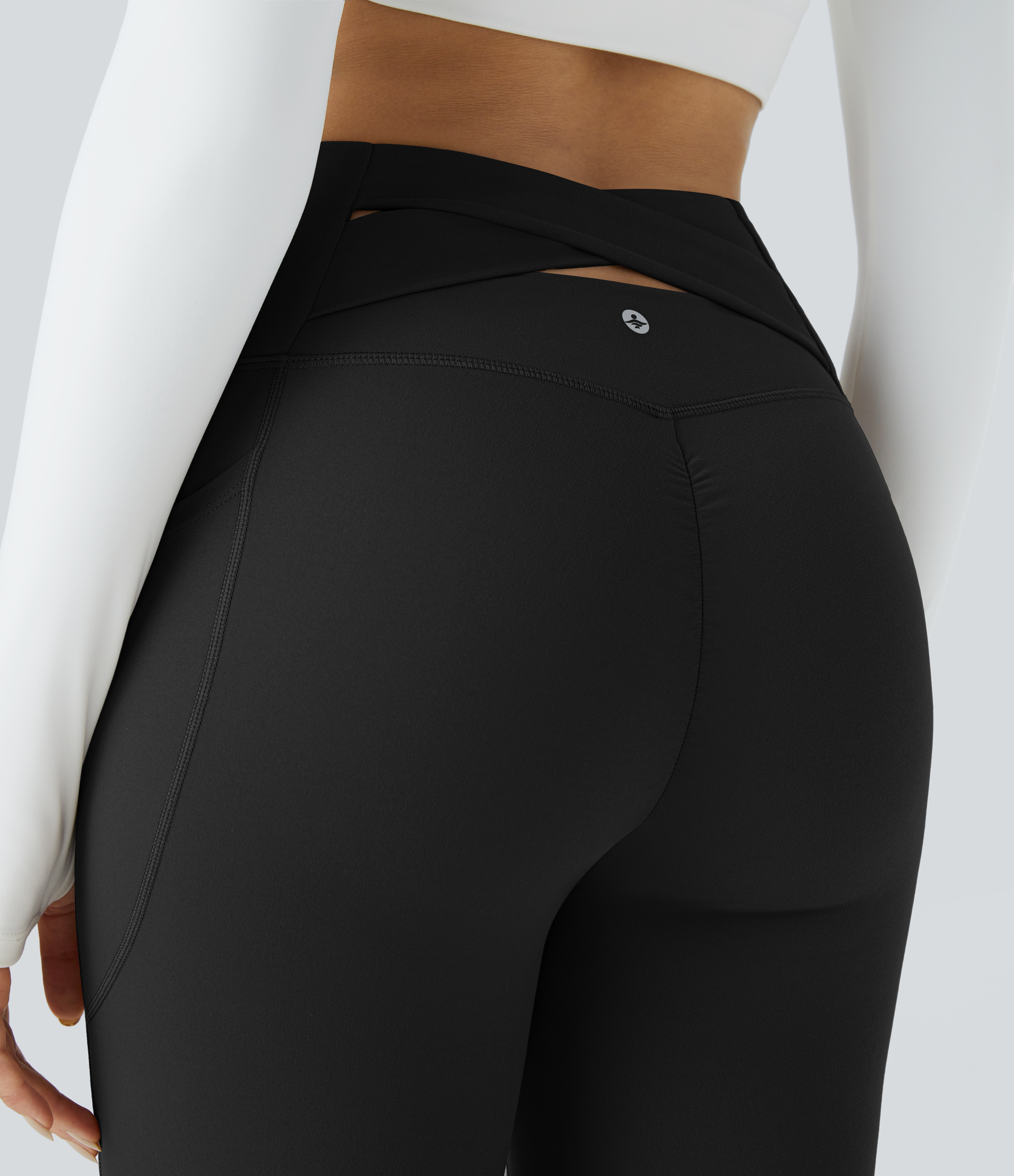 Halara SoCinched High Waisted Tummy Control Side Pocket Crossover Ruched Shaping Yoga UltraSculpt Slight Flare Leggings  - Black - M(regular) 