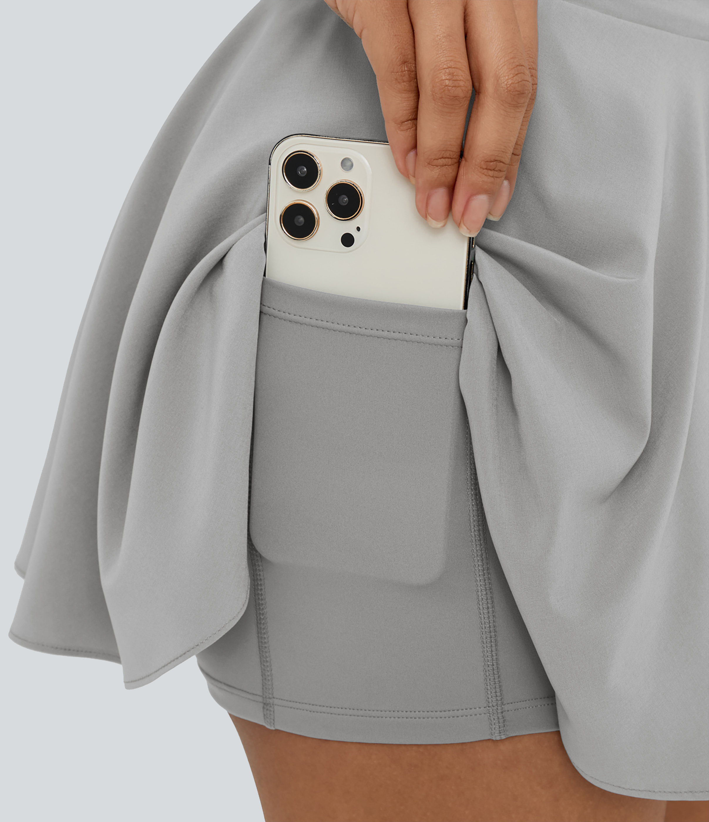 Halara Breezefulв„ў High Waisted Tie Side 2-in-1 Side Pocket Flowy Micro Mini Flare Quick Dry Casual Skirt  - Ghost Gray - XL(regular) 