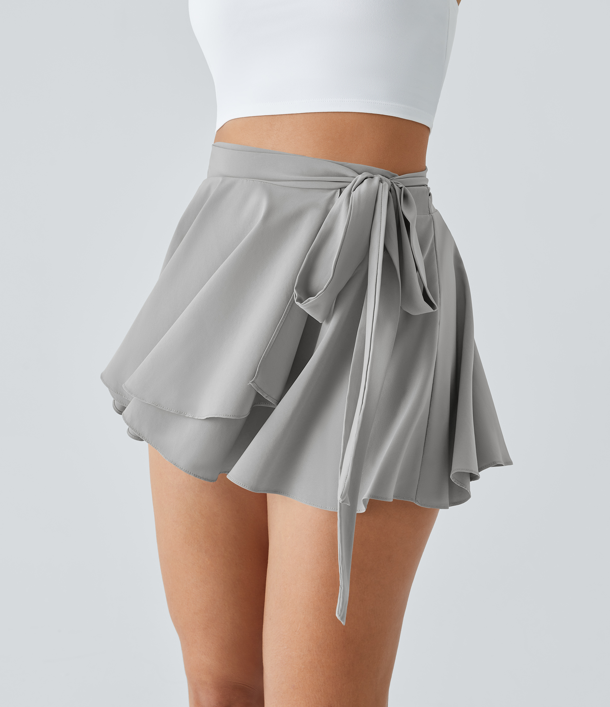 Halara Breezefulв„ў High Waisted Tie Side 2-in-1 Side Pocket Flowy Micro Mini Flare Quick Dry Casual Skirt  - Ghost Gray - XL(regular) 
