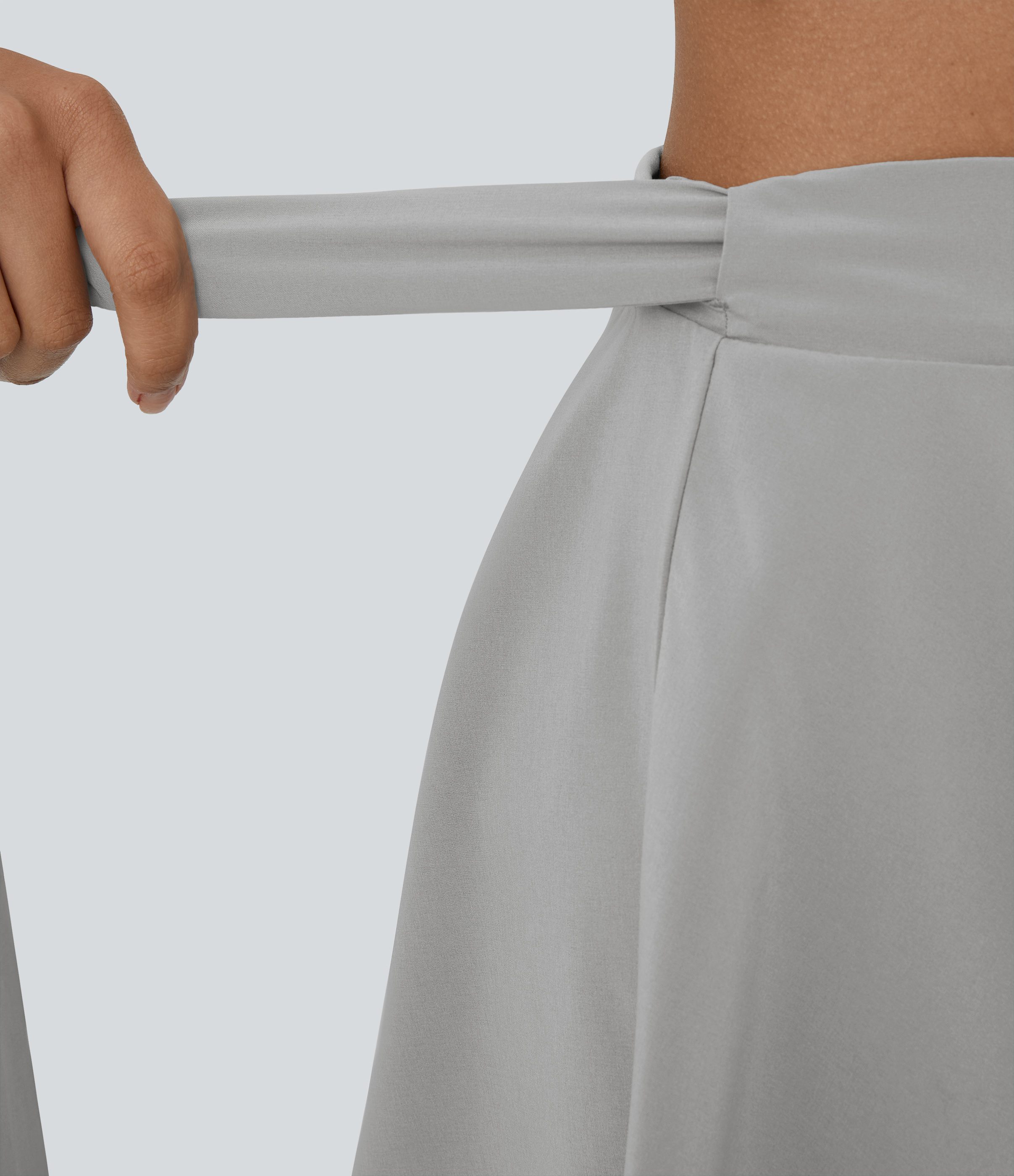 Halara Breezefulв„ў High Waisted Tie Side 2-in-1 Side Pocket Flowy Micro Mini Flare Quick Dry Casual Skirt  - Ghost Gray - XL(regular) 