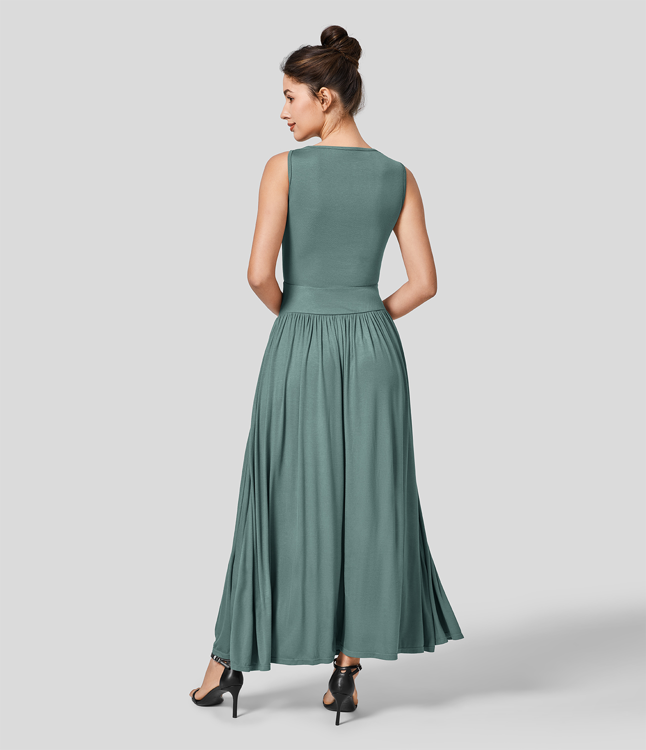 

Halara Ribbed Boat Neck Ruched Side Pocket Flowy Maxi Casual Dress Casual Dress - Clear Green -  slip dress beach dress ruched dress