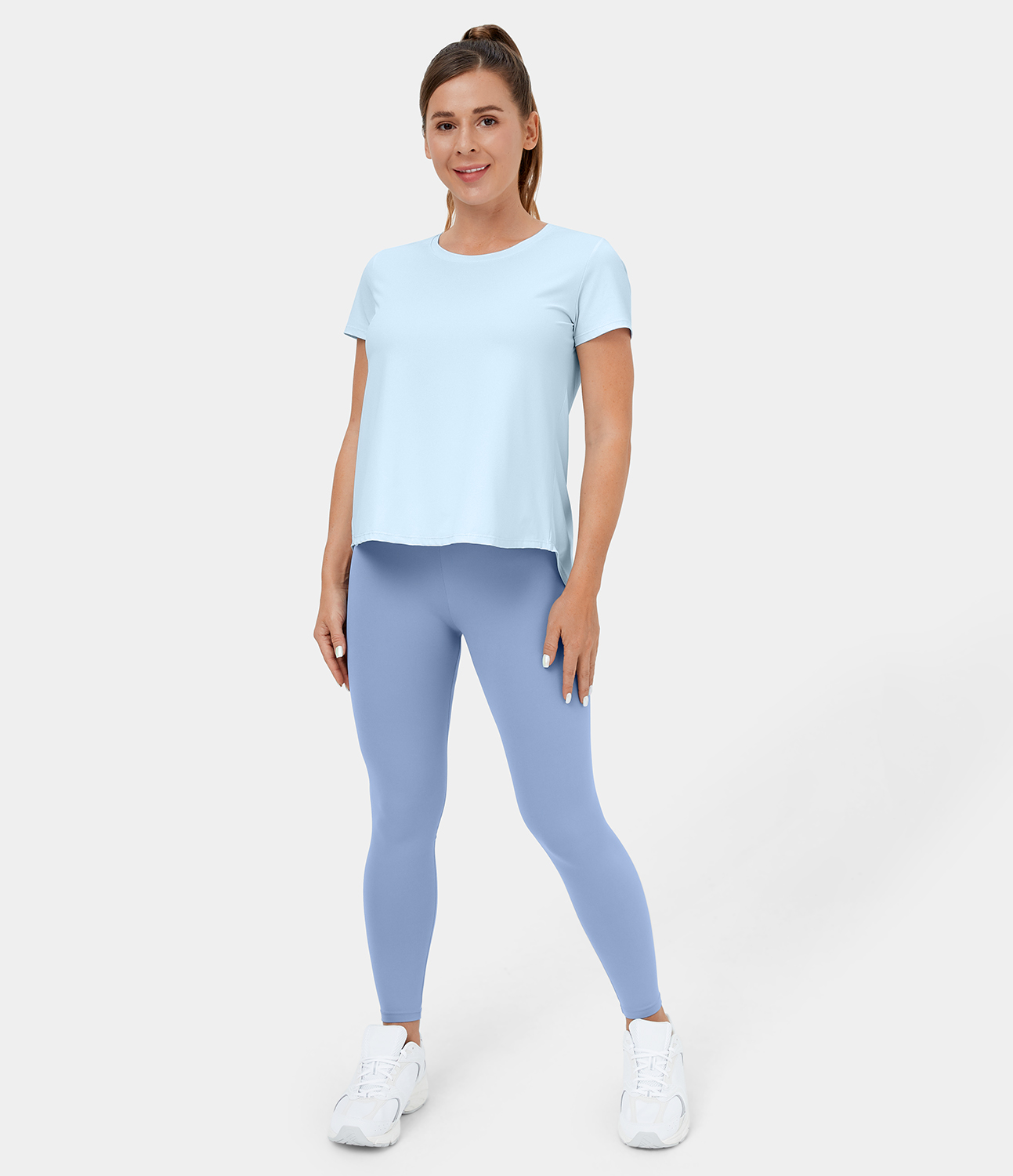 Halara Round Neck Short Sleeve Crisscross Split Tie Back Yoga Sports Top  - Saltwater Slide - XL 