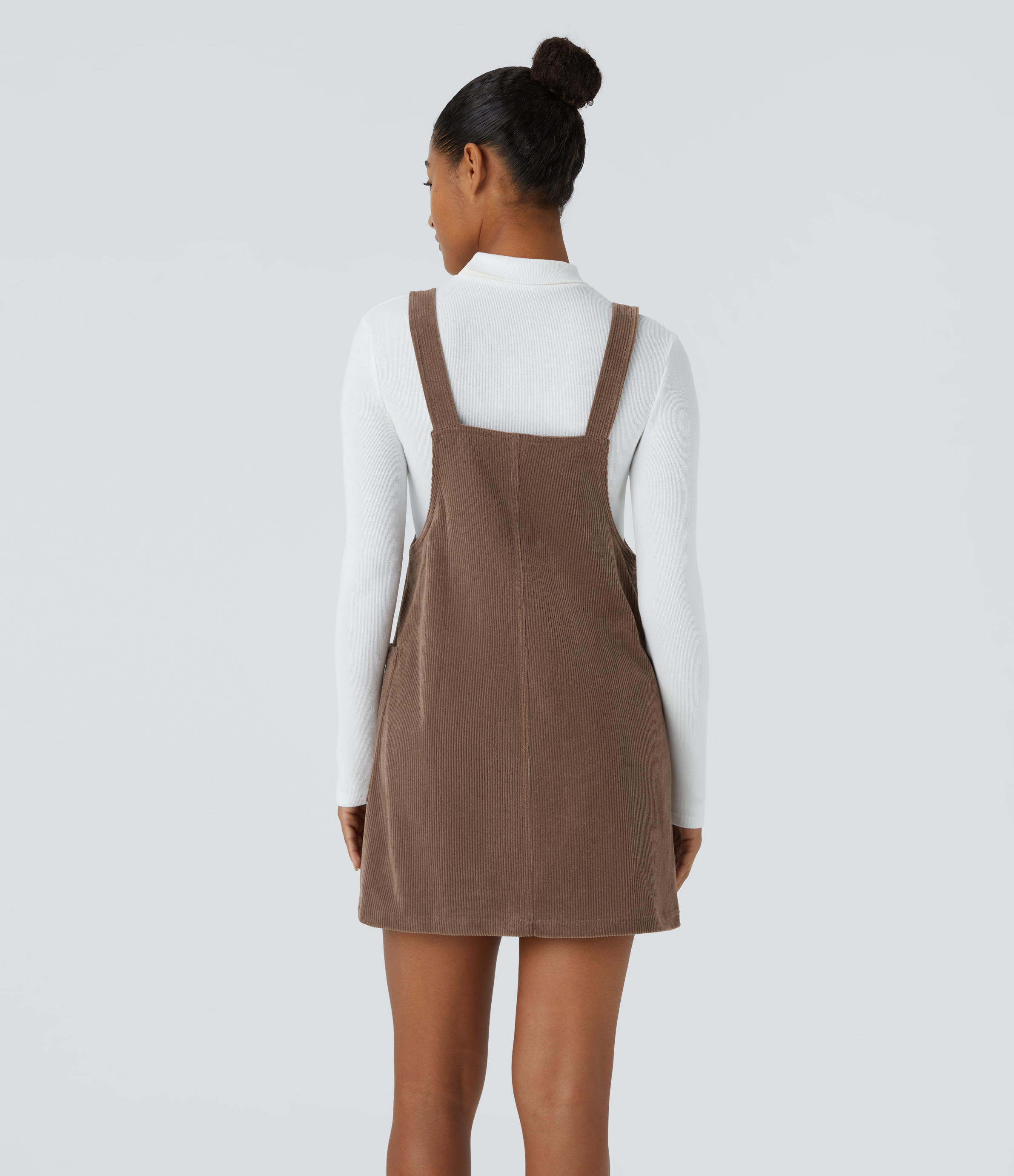 Halara Adjustable Strap Button Side Pocket Corduroy Mini Casual Jumper Dress Casual Dress - Acorn - XS slip dress beach dress ruched dress 