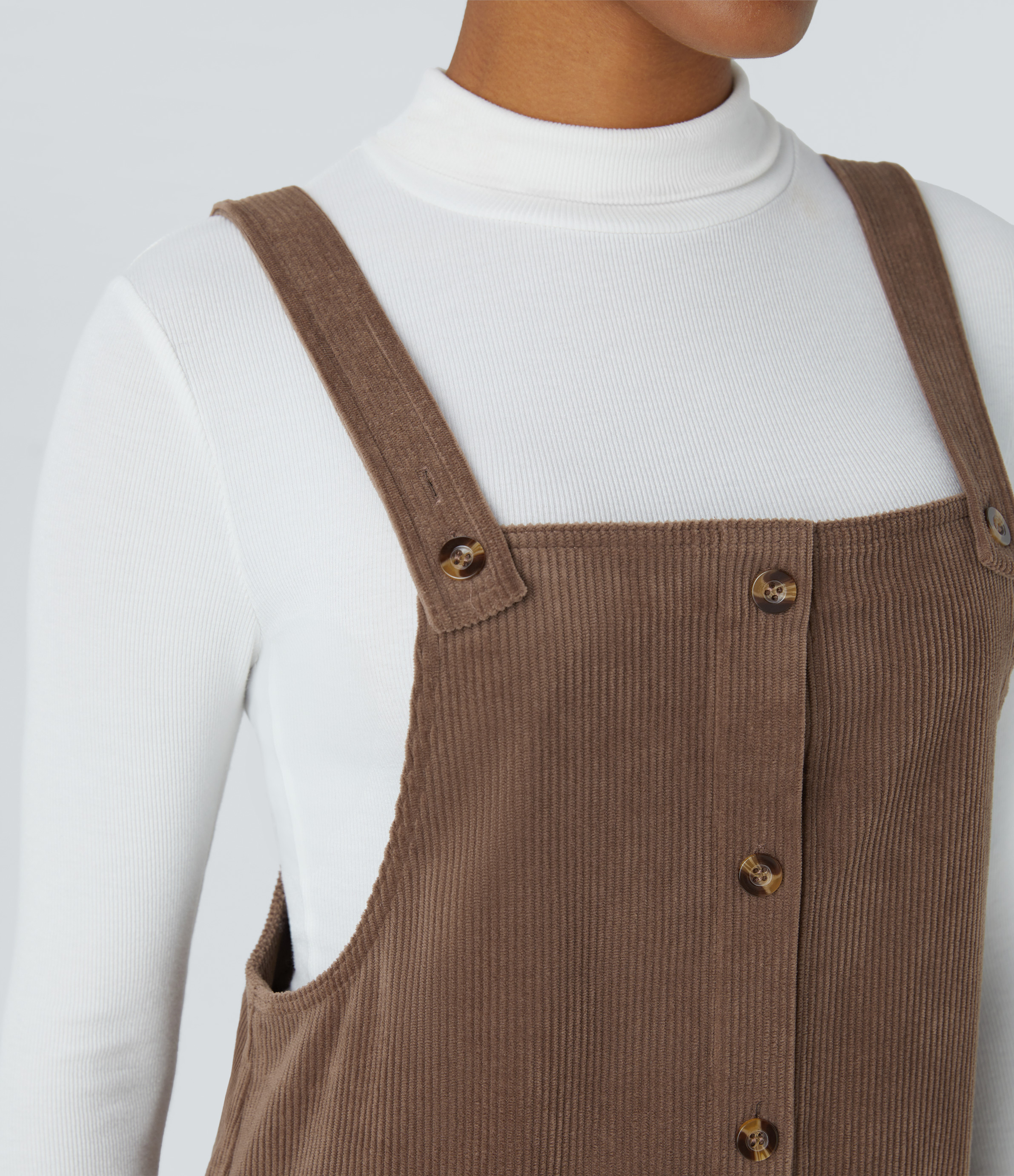 Halara Adjustable Strap Button Side Pocket Corduroy Mini Casual Jumper Dress Casual Dress - Acorn - XS slip dress beach dress ruched dress 