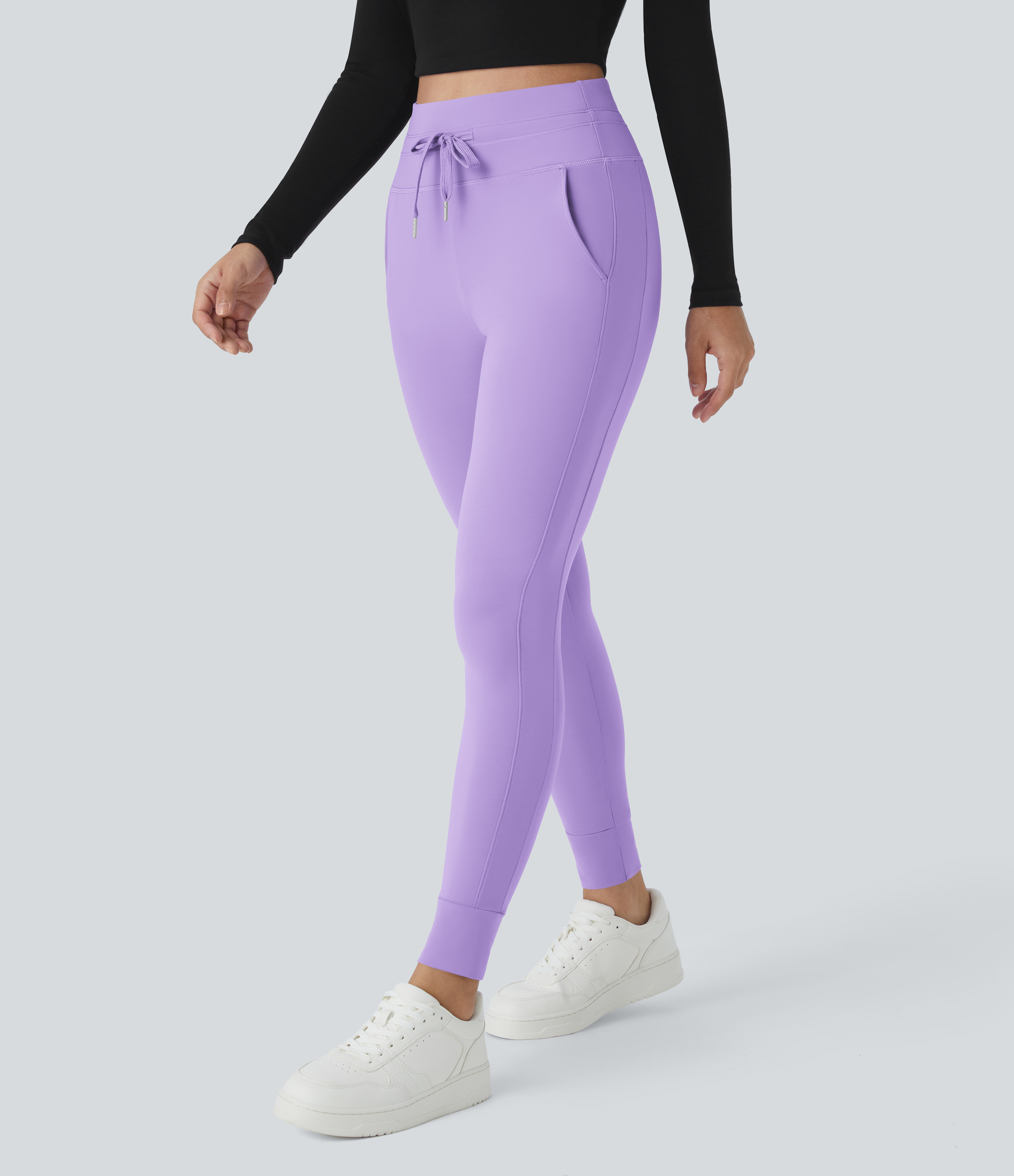 Halara Cloudfulв„ў Air Fabric High Waisted Drawstring Side Pocket Plain Cool Touch Full Length Joggers  - Iris Flower Purple - M(petite) 