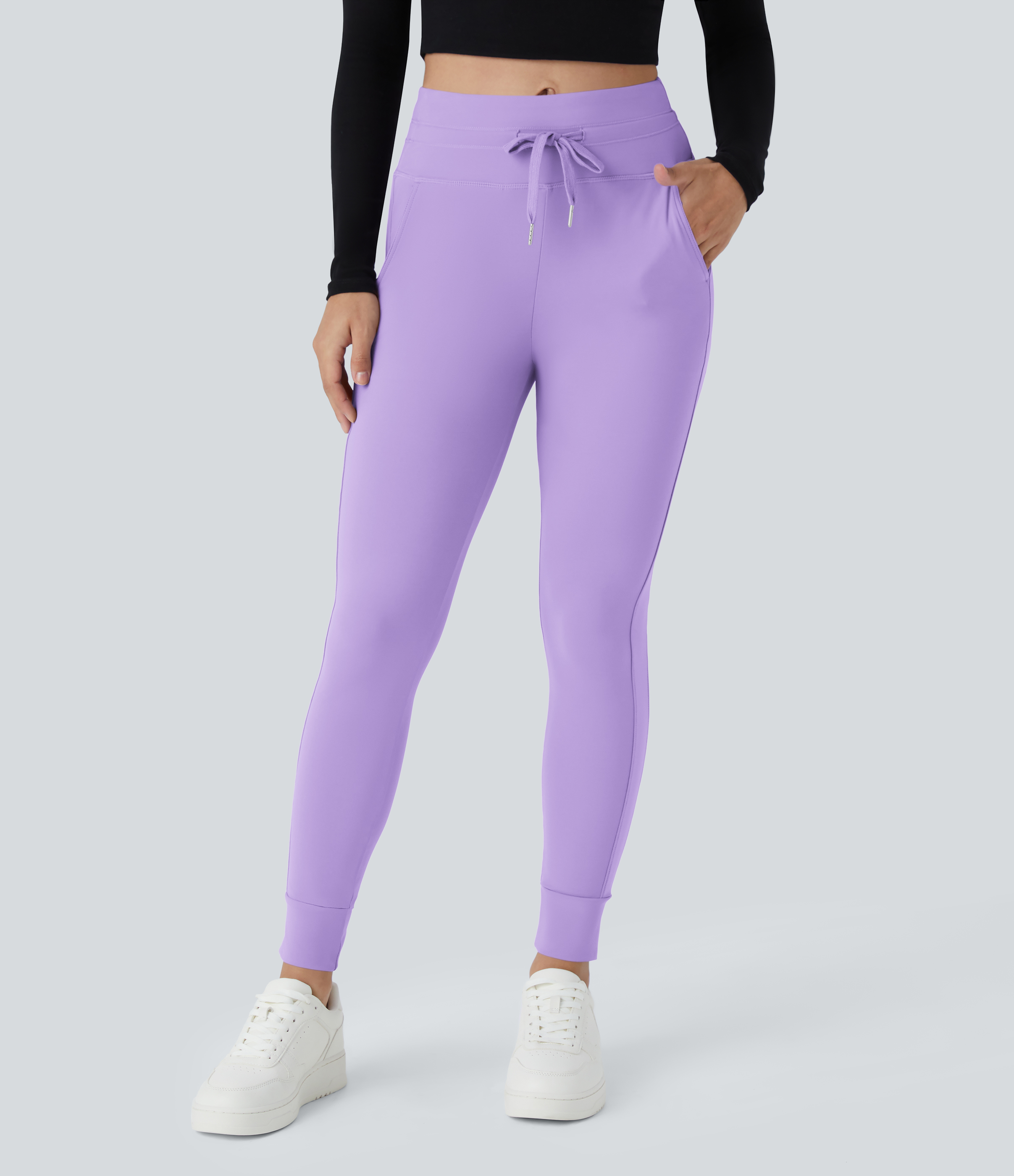 Halara Cloudfulв„ў Air Fabric High Waisted Drawstring Side Pocket Plain Cool Touch Full Length Joggers  - Iris Flower Purple - M(petite) 