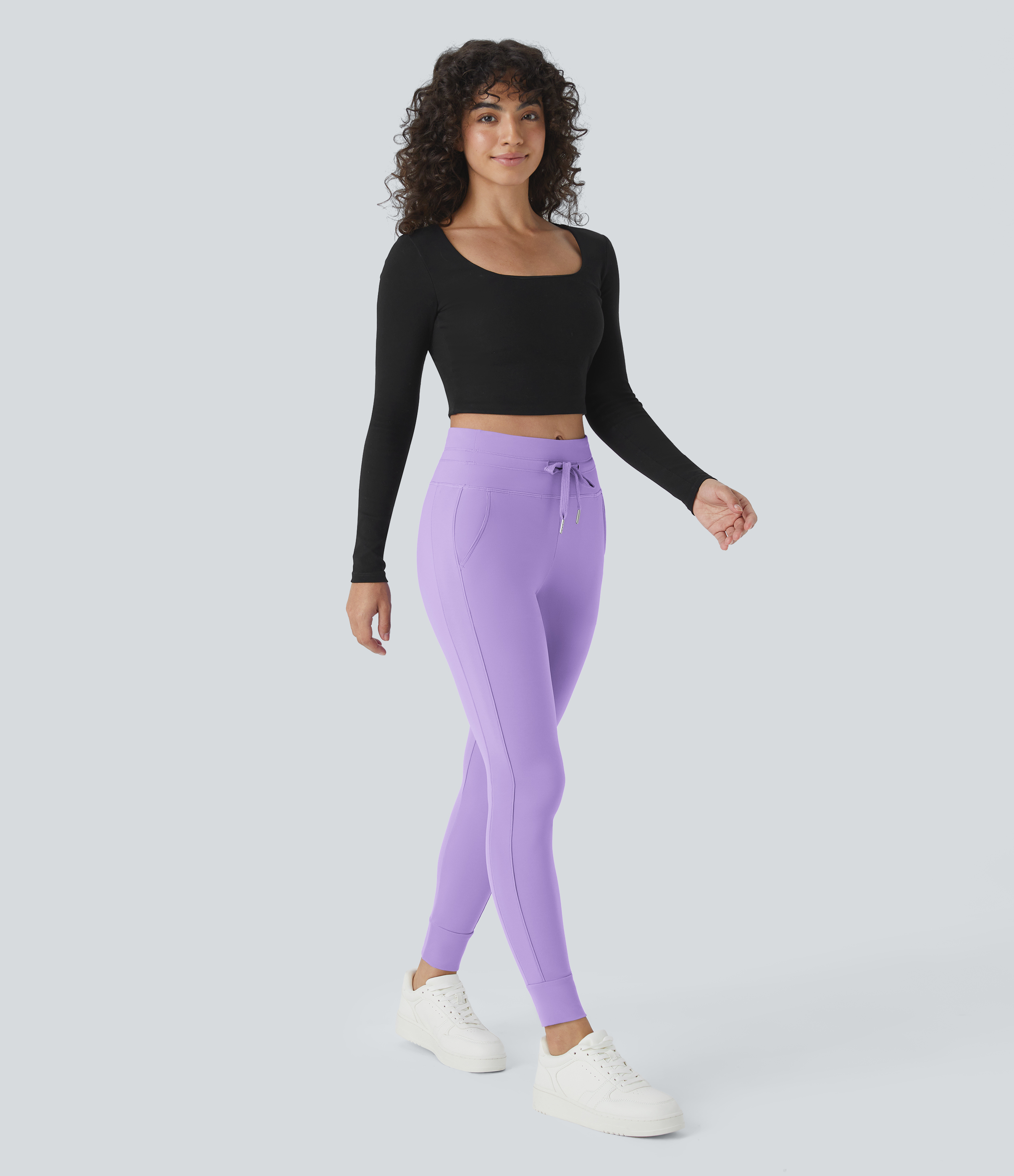Halara Cloudfulв„ў Air Fabric High Waisted Drawstring Side Pocket Plain Cool Touch Full Length Joggers  - Iris Flower Purple - M(petite) 