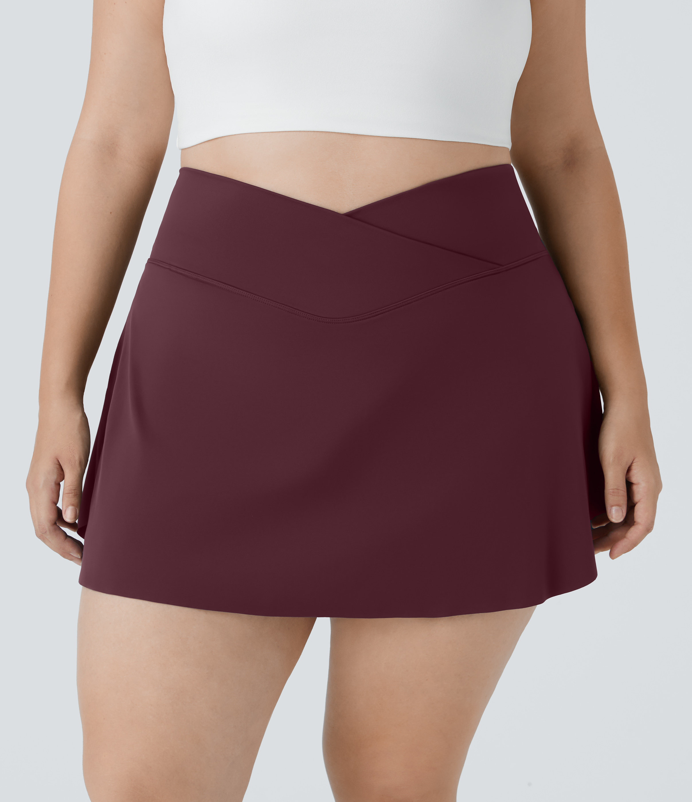 Halara Everyday Cloudfulв„ў Air Fabric Crossover Side Pocket 2-in-1 Cool Touch Tennis Plus Size Skirt-Lucid  - Berry Red - 1X 