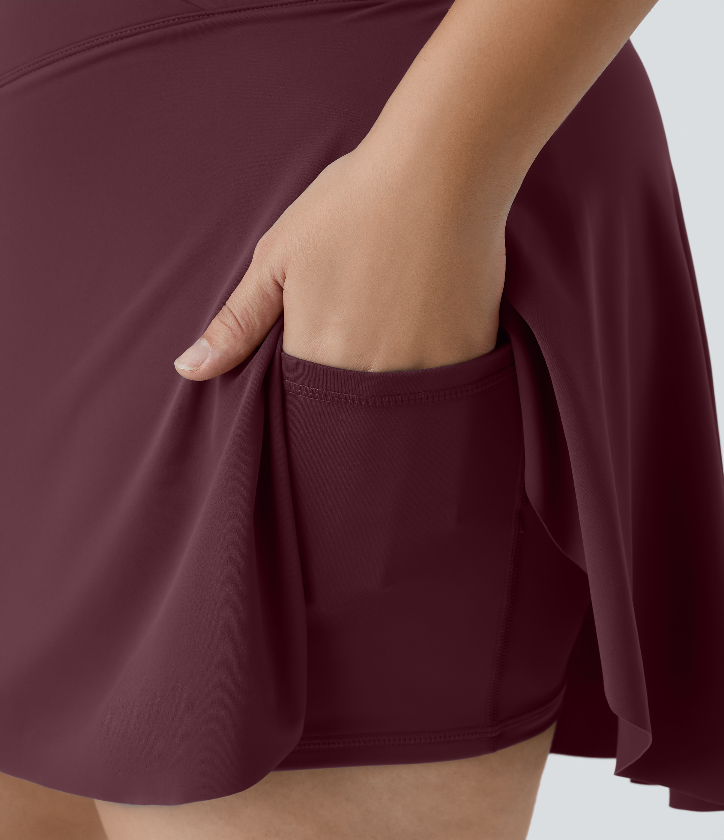 Halara Everyday Cloudfulв„ў Air Fabric Crossover Side Pocket 2-in-1 Cool Touch Tennis Plus Size Skirt-Lucid  - Berry Red - 1X 