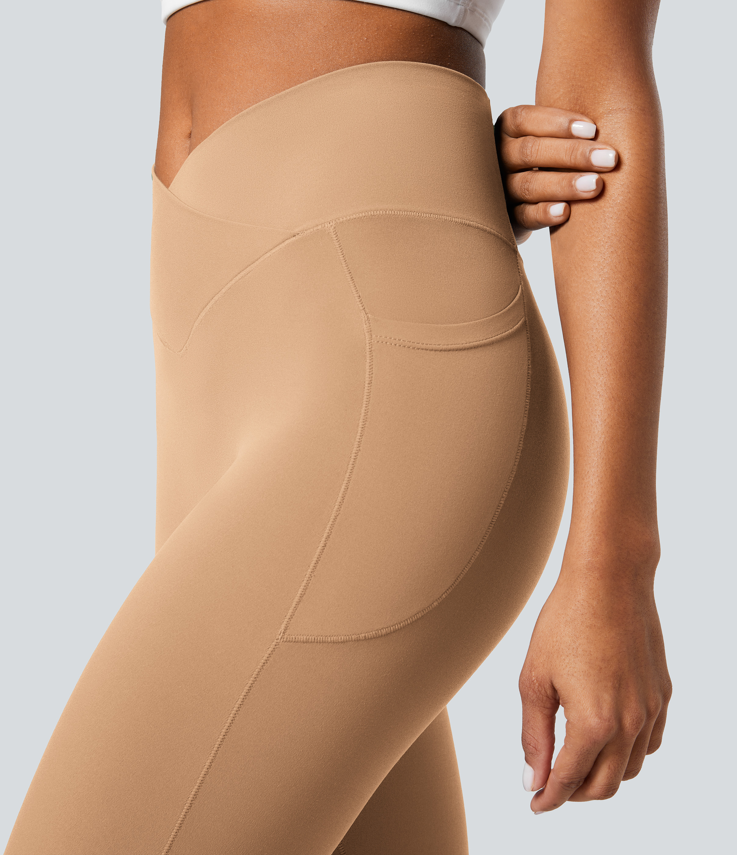 Halara Softlyzeroв„ў Crossover Pocket Plain Leggings-UPF50+  - Butterum - S(7/8) gym leggings leggings with pockets leggings with butt lift 