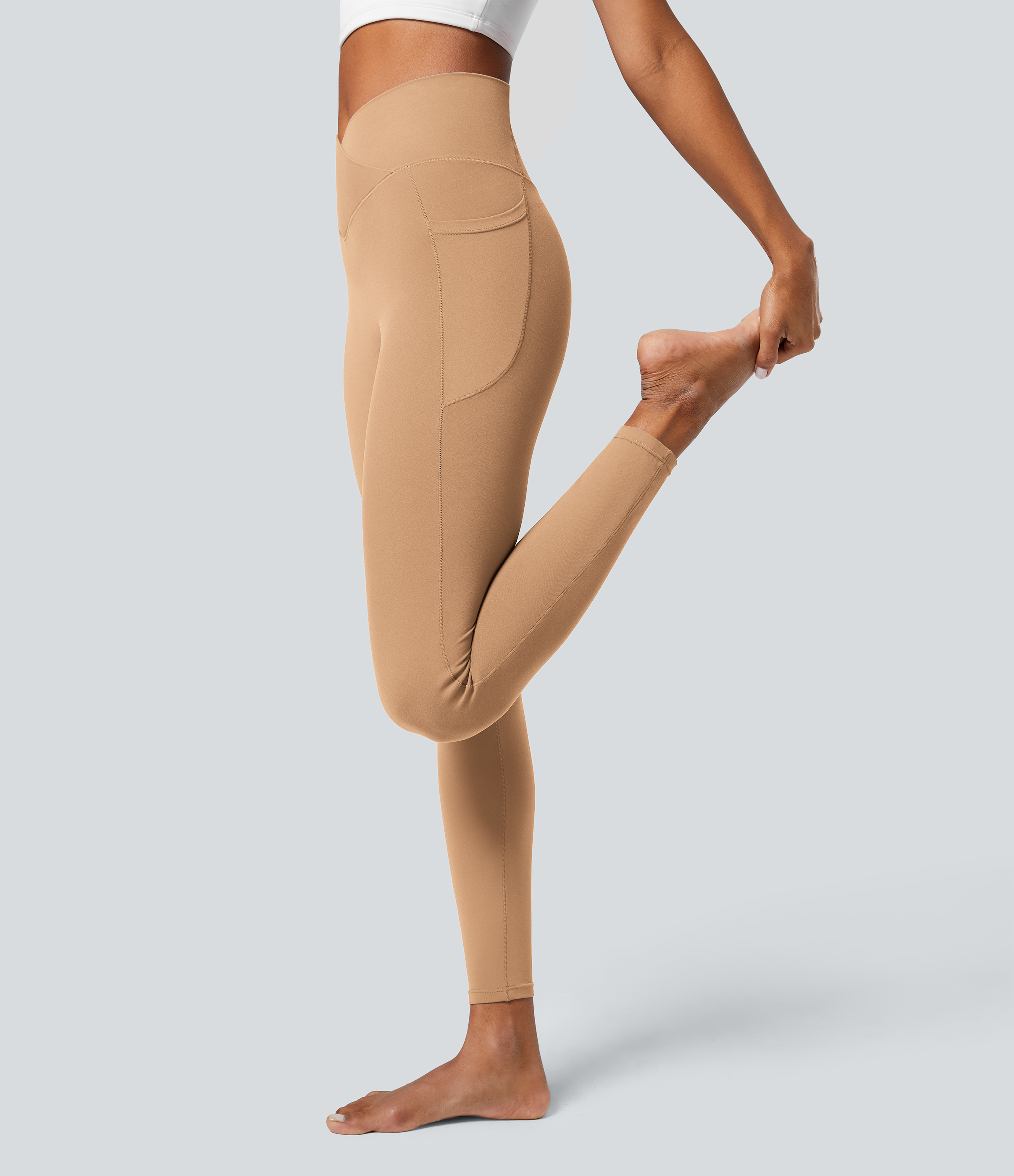 Halara Softlyzeroв„ў Crossover Pocket Plain Leggings-UPF50+  - Butterum - S(7/8) gym leggings leggings with pockets leggings with butt lift 