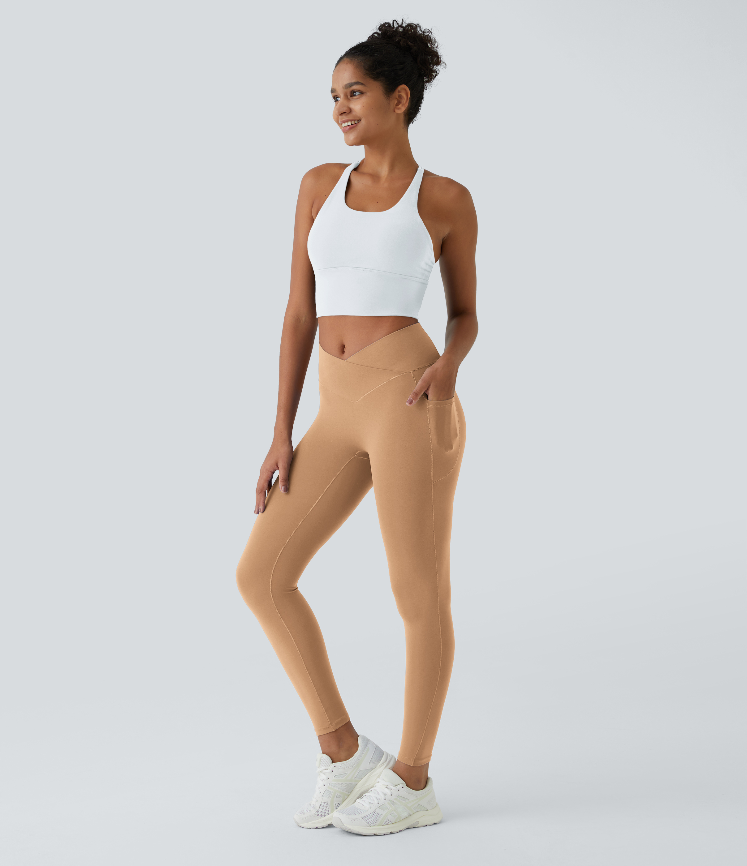Halara Softlyzeroв„ў Crossover Pocket Plain Leggings-UPF50+  - Butterum - S(7/8) gym leggings leggings with pockets leggings with butt lift 