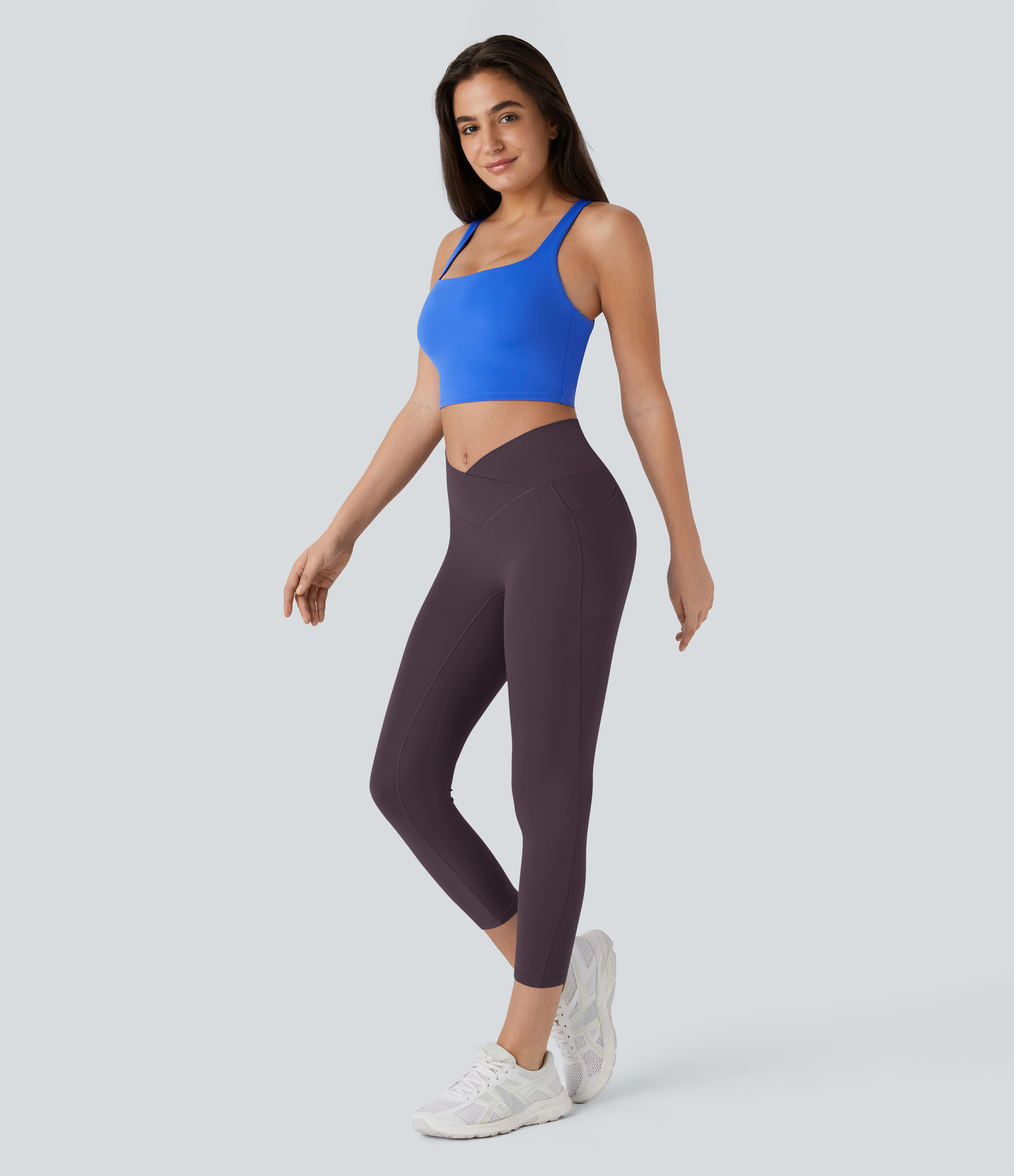 Halara Softlyzeroв„ў High Waisted Crossover Pocket Capri Yoga Leggings  - Dusky Evening purple - XS gym leggings leggings with pockets 