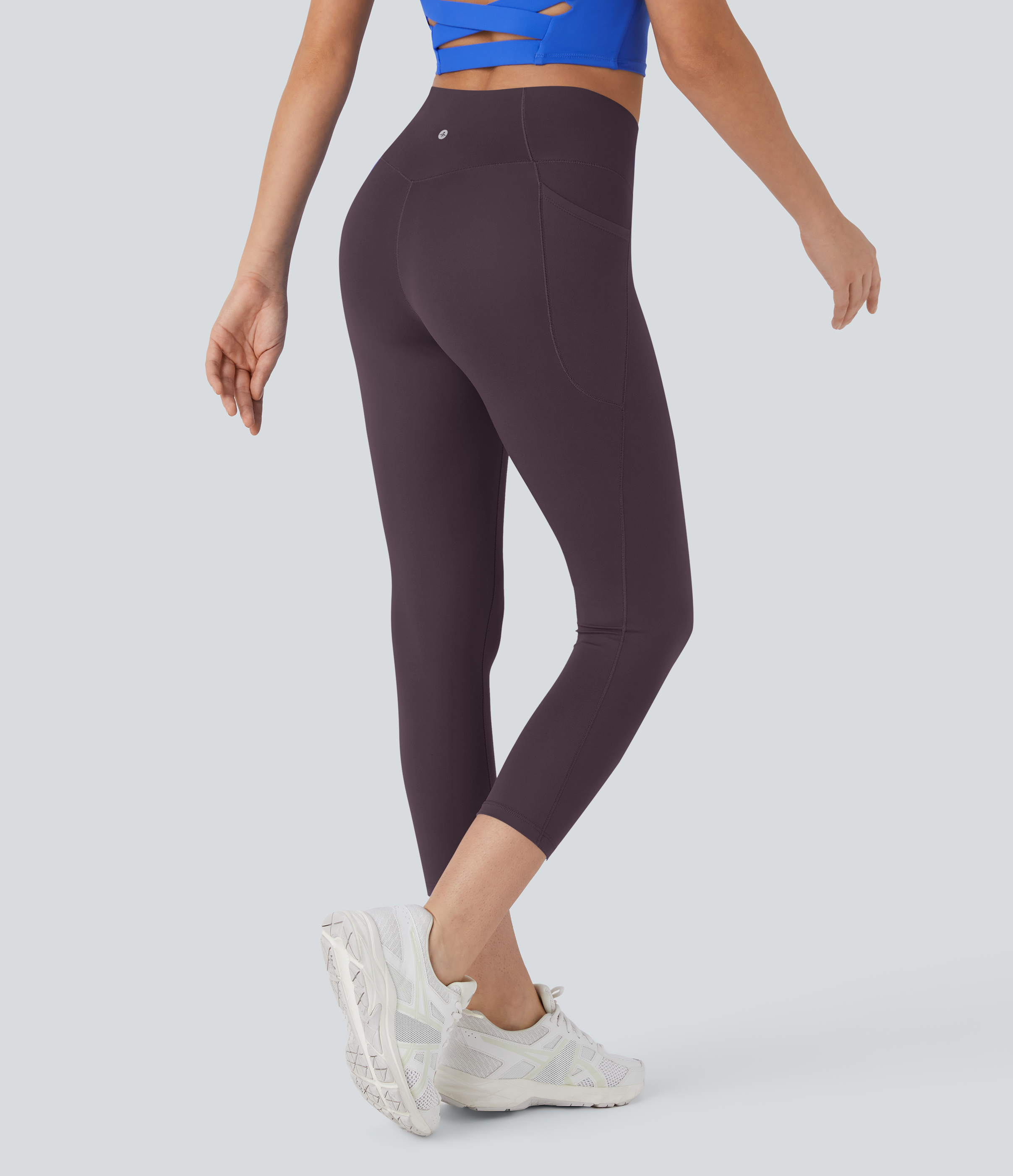 Halara Softlyzeroв„ў High Waisted Crossover Pocket Capri Yoga Leggings  - Dusky Evening purple - XS gym leggings leggings with pockets 