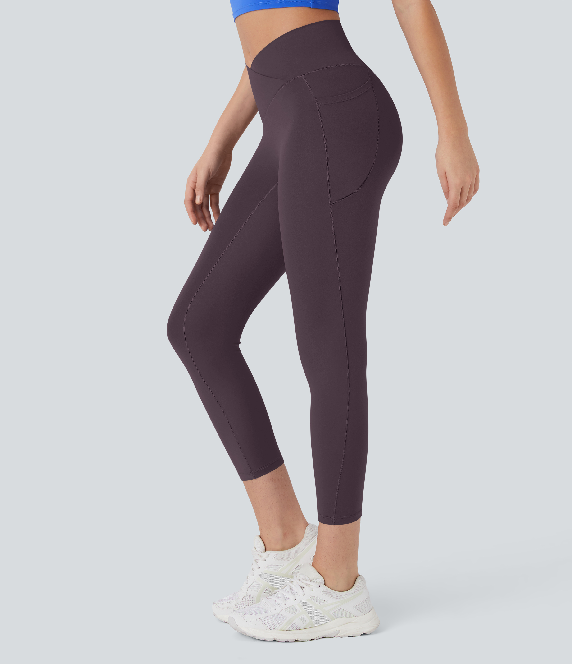 Halara Softlyzeroв„ў High Waisted Crossover Pocket Capri Yoga Leggings  - Dusky Evening purple - XS gym leggings leggings with pockets 