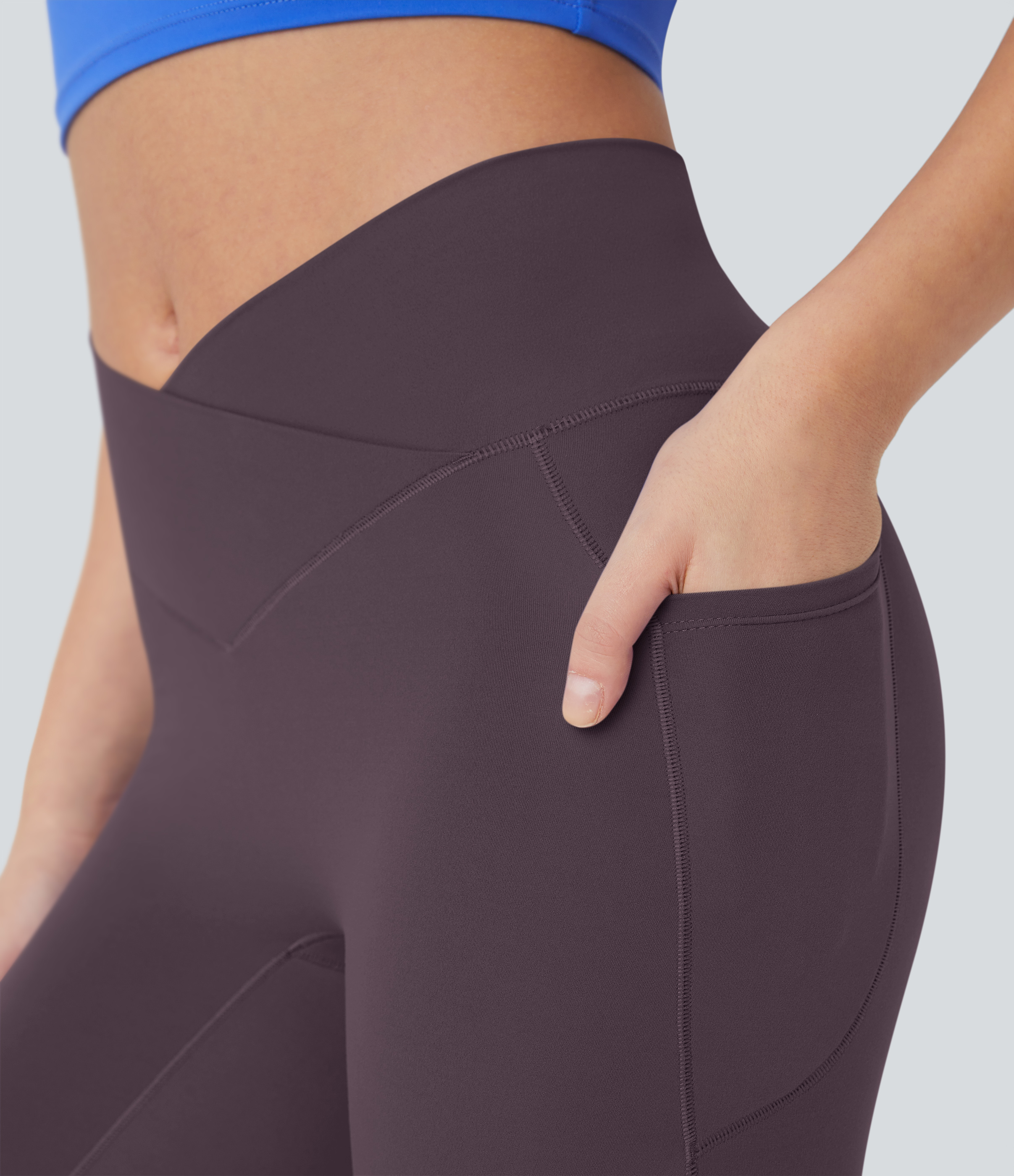 Halara Softlyzeroв„ў High Waisted Crossover Pocket Capri Yoga Leggings  - Dusky Evening purple - XS gym leggings leggings with pockets 