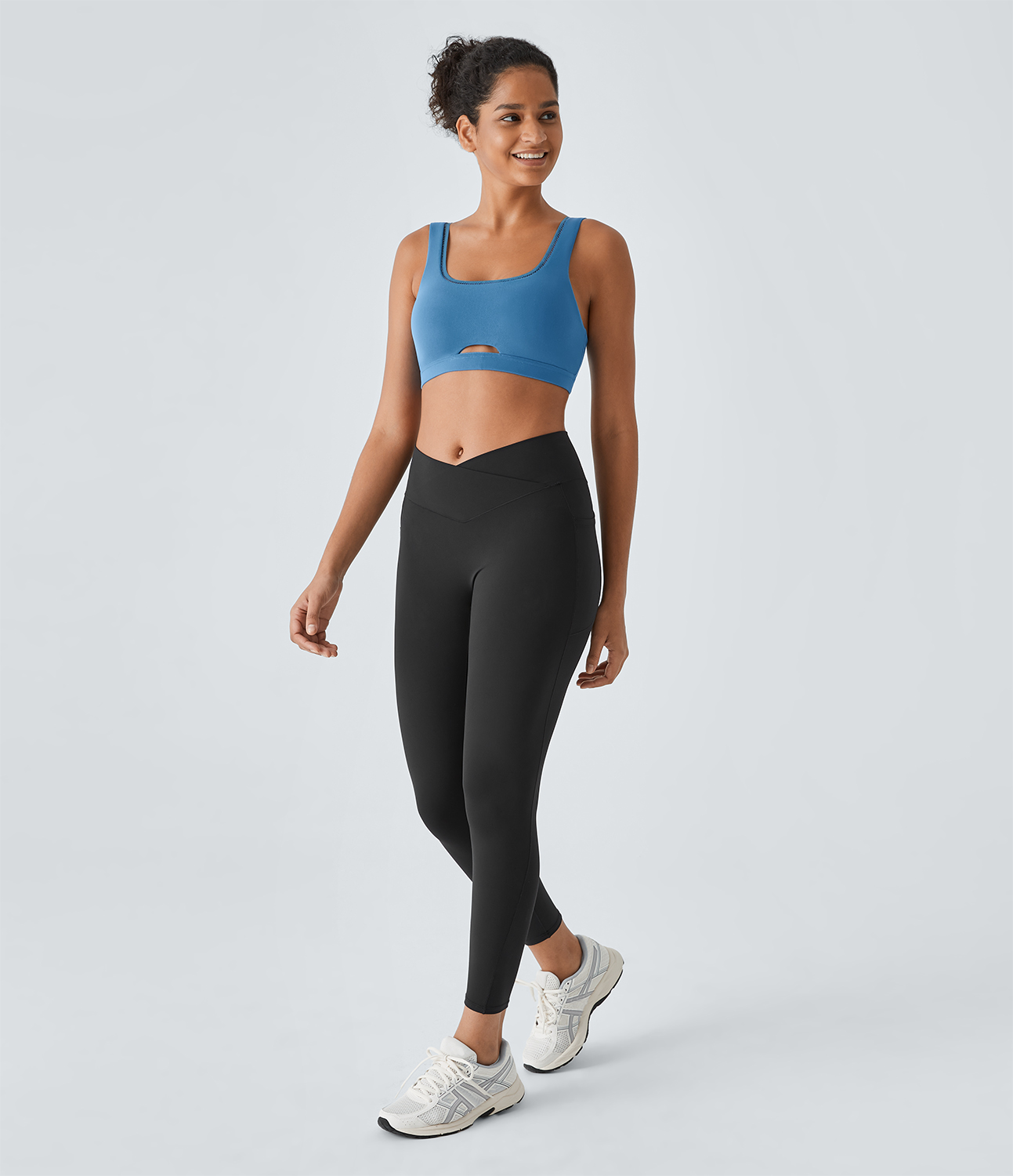 Halara Softlyzeroв„ў Low Support Backless Cut Out Yoga Sports Bra-UPF50+  - Gloomy Blue - XS push up bra strapless bra backless bra sticky bra 
