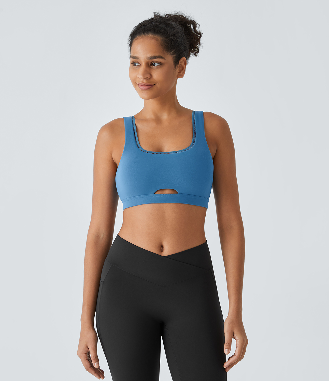 Halara Softlyzeroв„ў Low Support Backless Cut Out Yoga Sports Bra-UPF50+  - Gloomy Blue - XS push up bra strapless bra backless bra sticky bra 
