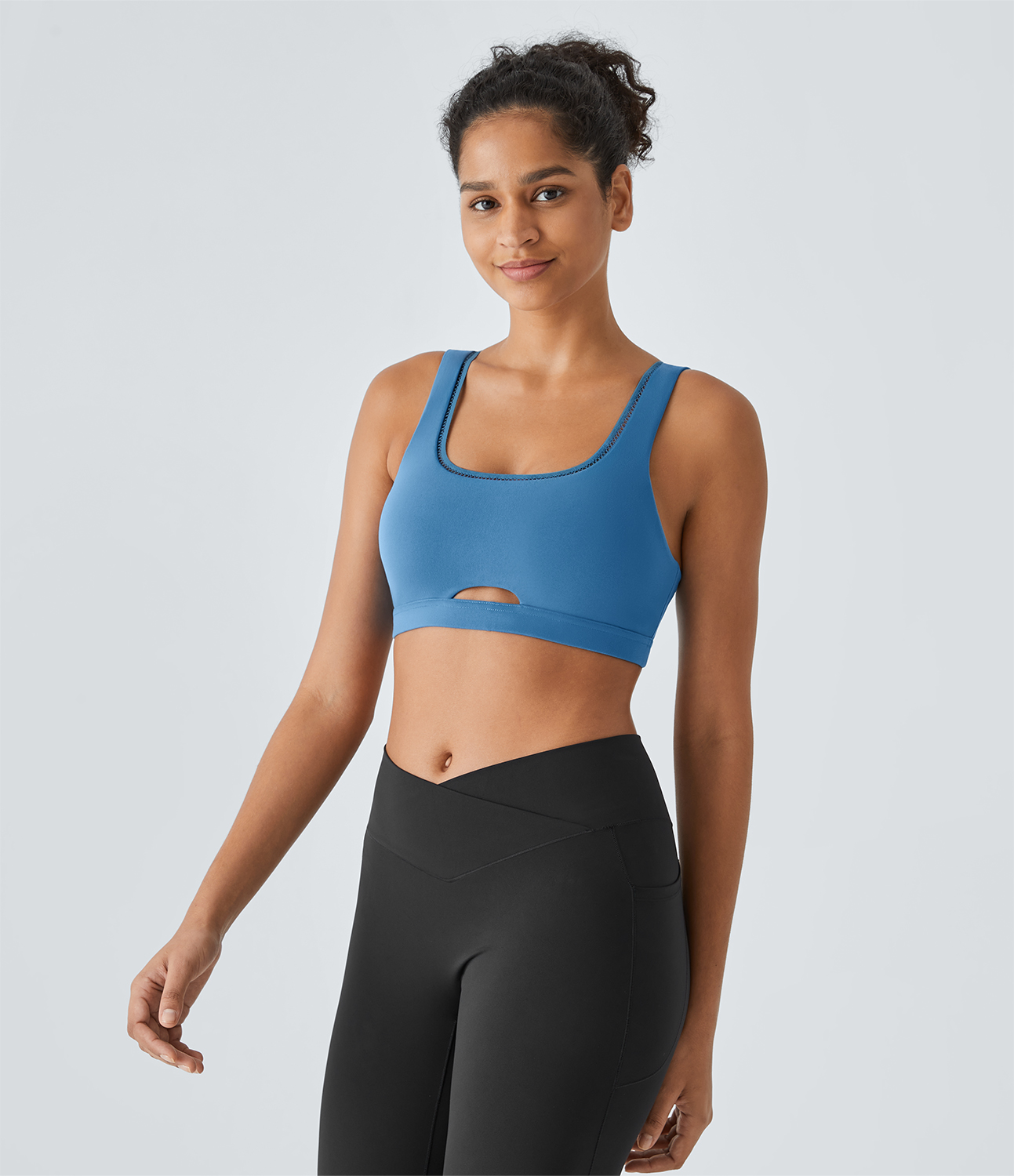 Halara Softlyzeroв„ў Low Support Backless Cut Out Yoga Sports Bra-UPF50+  - Gloomy Blue - XS push up bra strapless bra backless bra sticky bra 