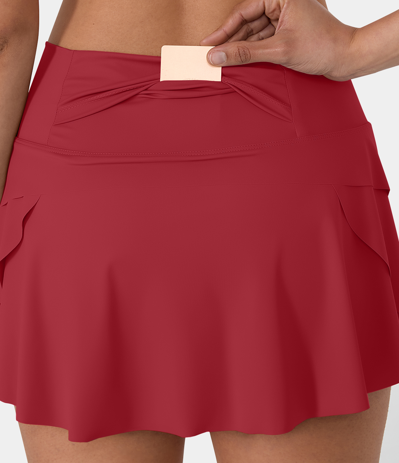 Halara Plain 2-in-1 Back Waistband Pocket Dance Skirt  - Scarlet Smile - S midi skirt a line skirt golfing skirt pleated tennis skirt 