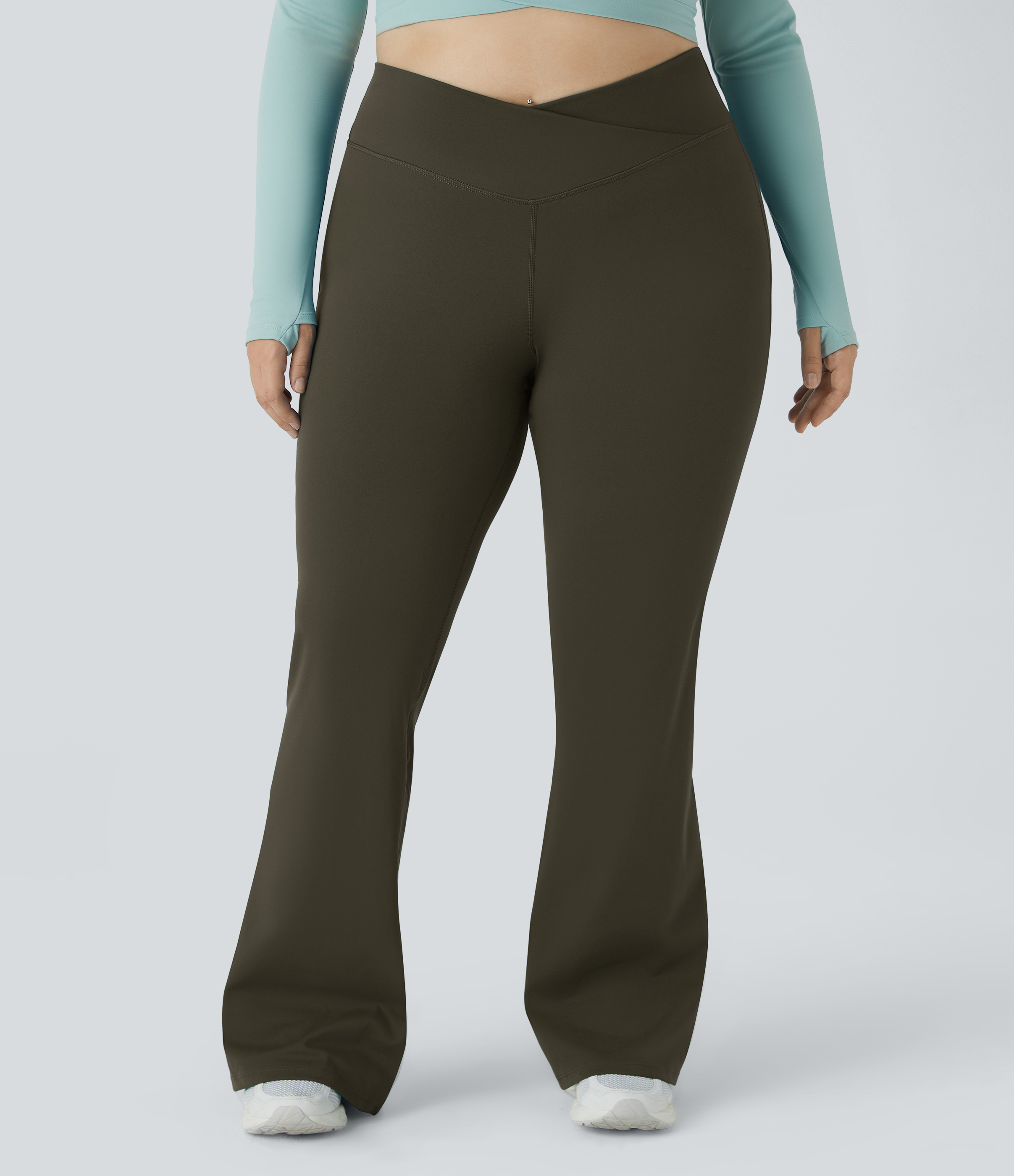 Halara High Waisted Crossover Full Length Flare Plus Size Leggings  - Forest Night - 3X 
