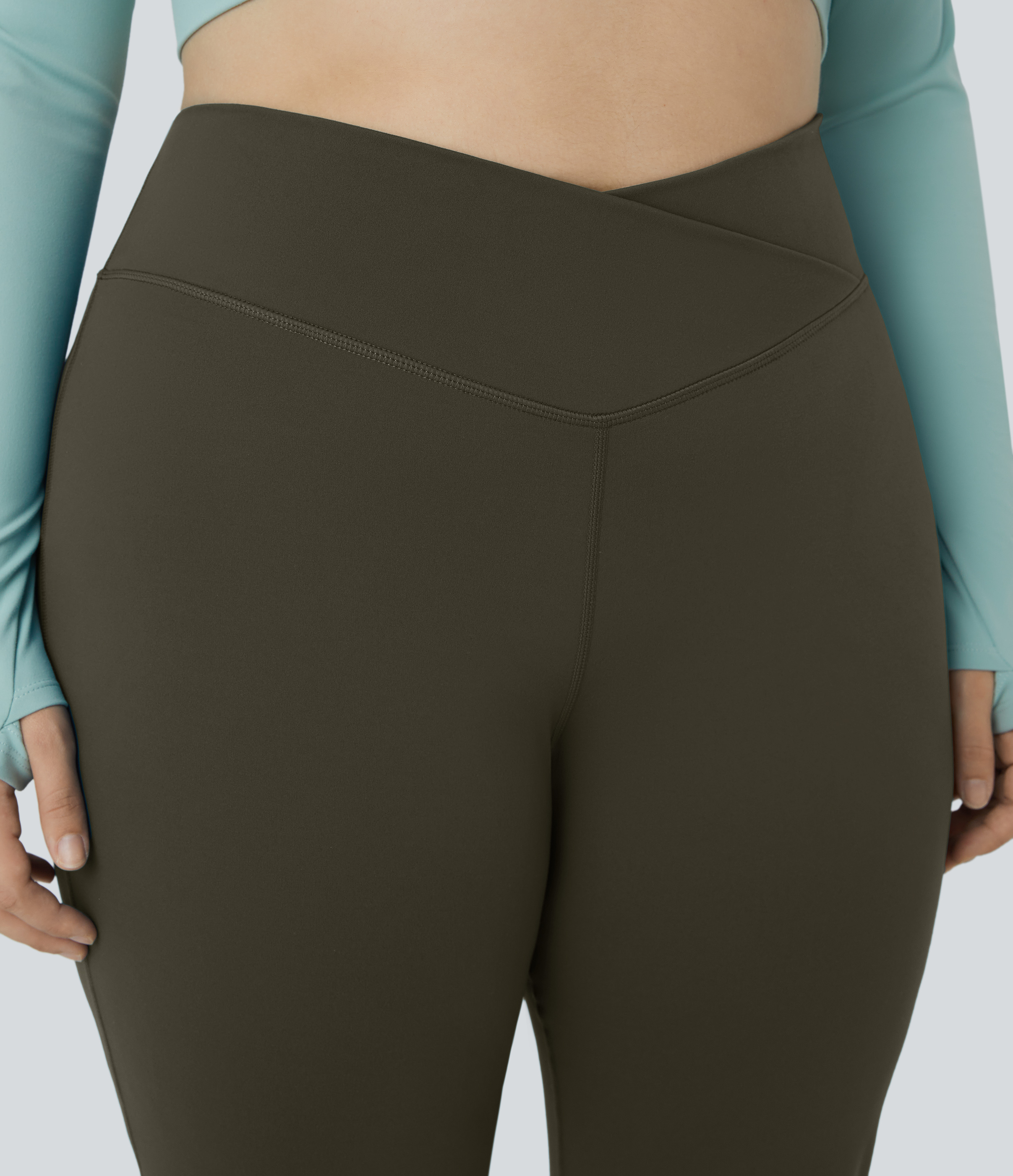 Halara High Waisted Crossover Full Length Flare Plus Size Leggings  - Forest Night - 3X 