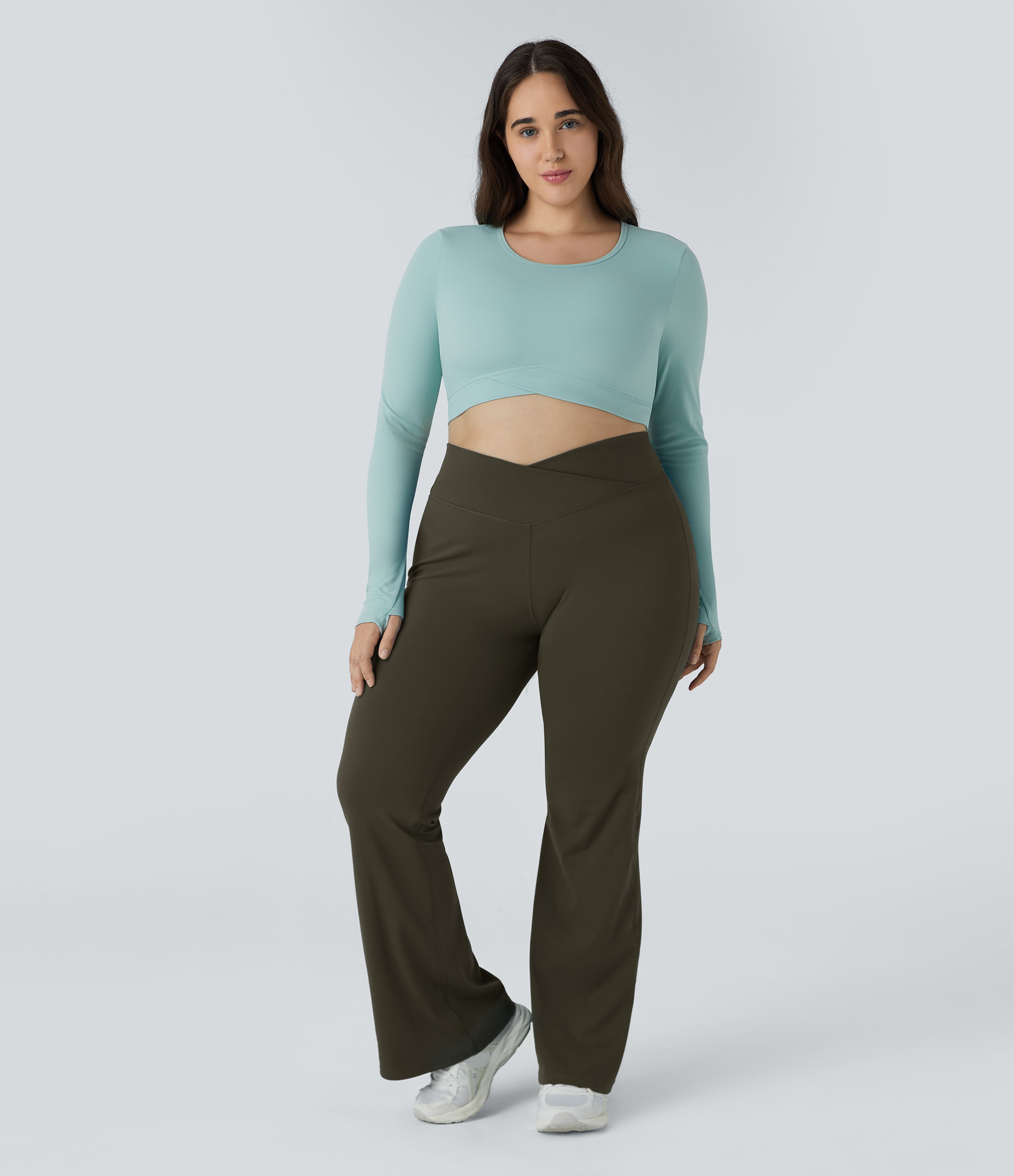 Halara High Waisted Crossover Full Length Flare Plus Size Leggings  - Forest Night - 3X 