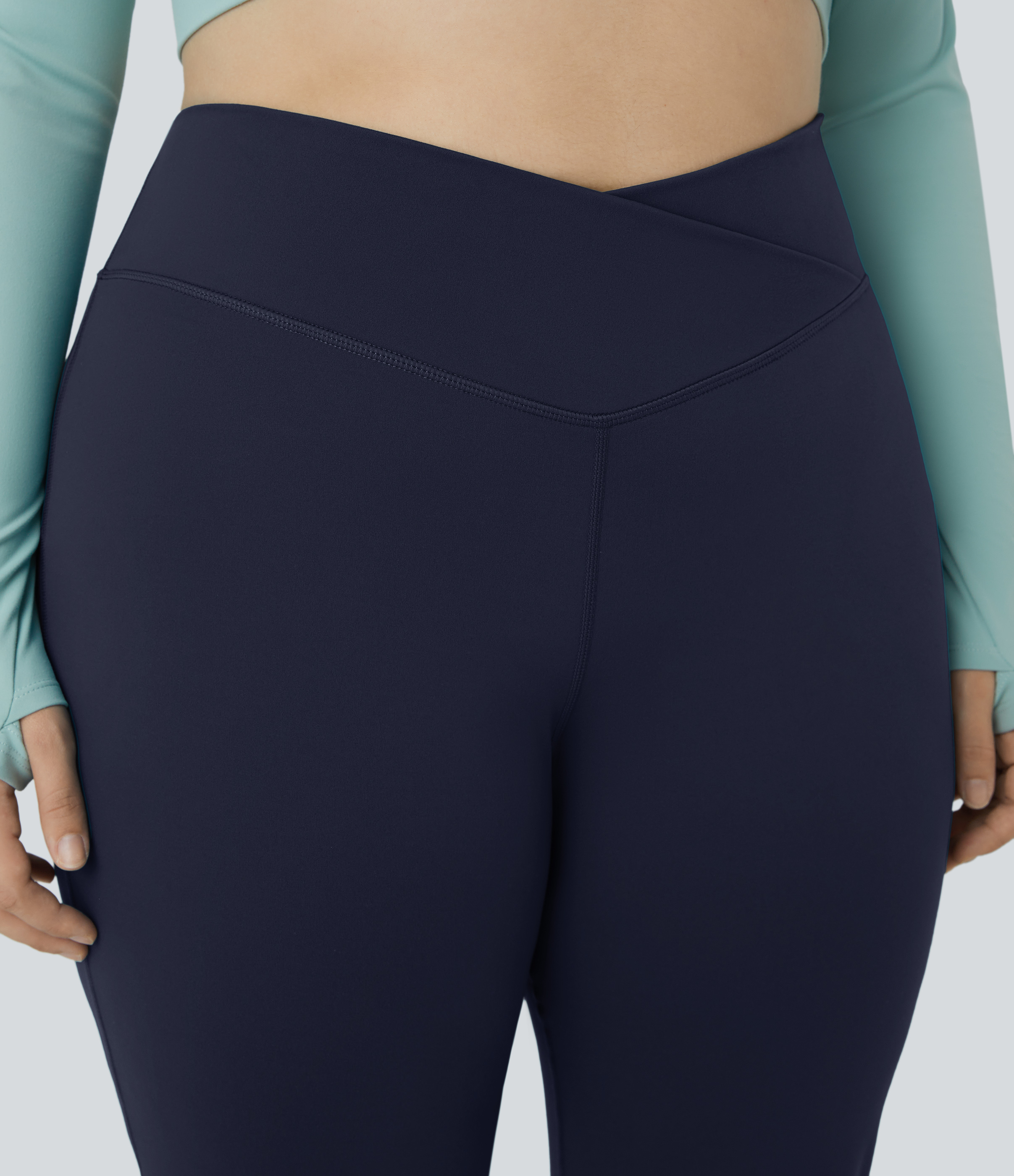 Halara High Waisted Crossover Full Length Flare Plus Size Leggings  - Midnight Blue - 3X 
